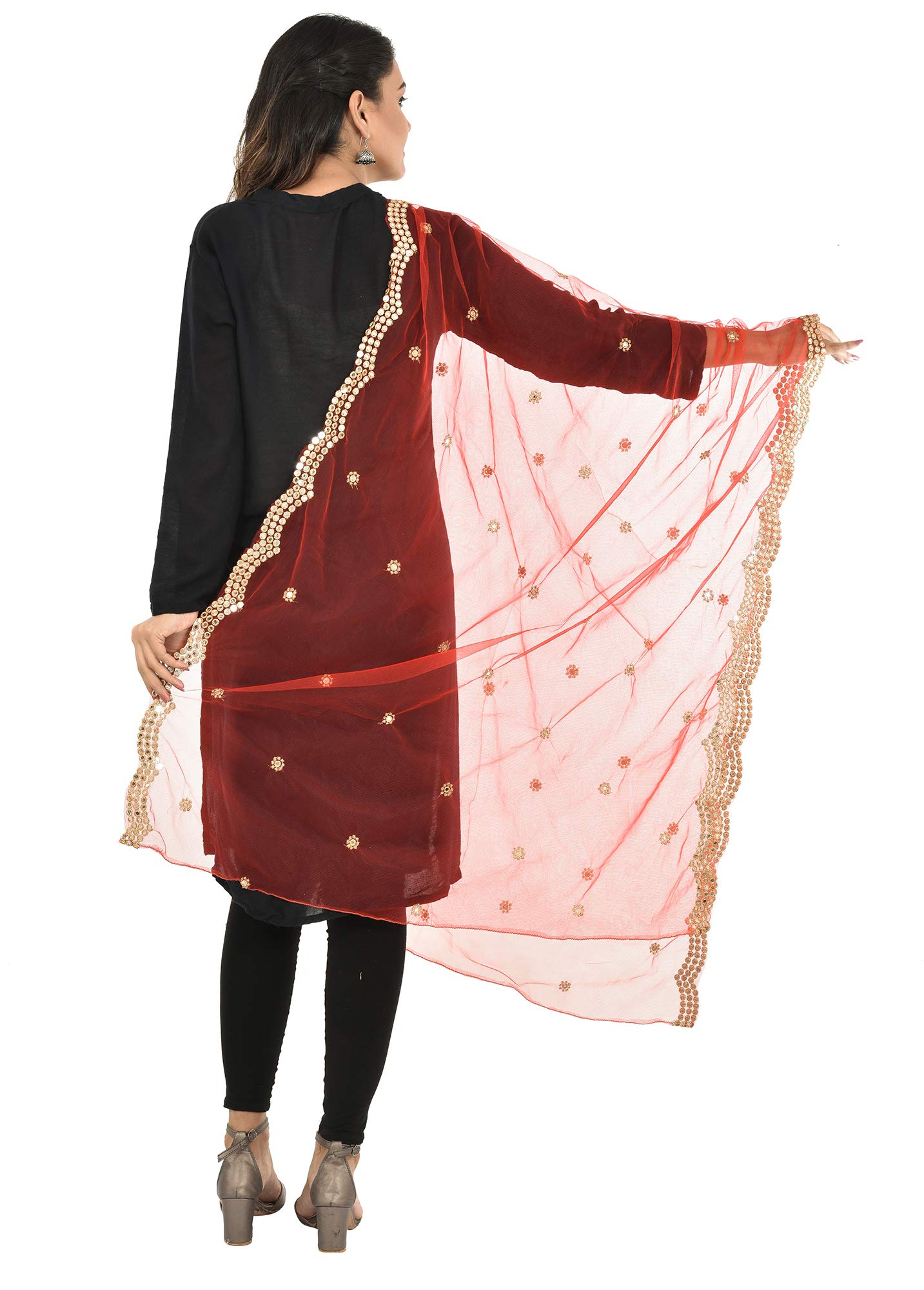 YOUTHQUAKE Red Embroidered Chiffon Dupatta for Women - Image 4