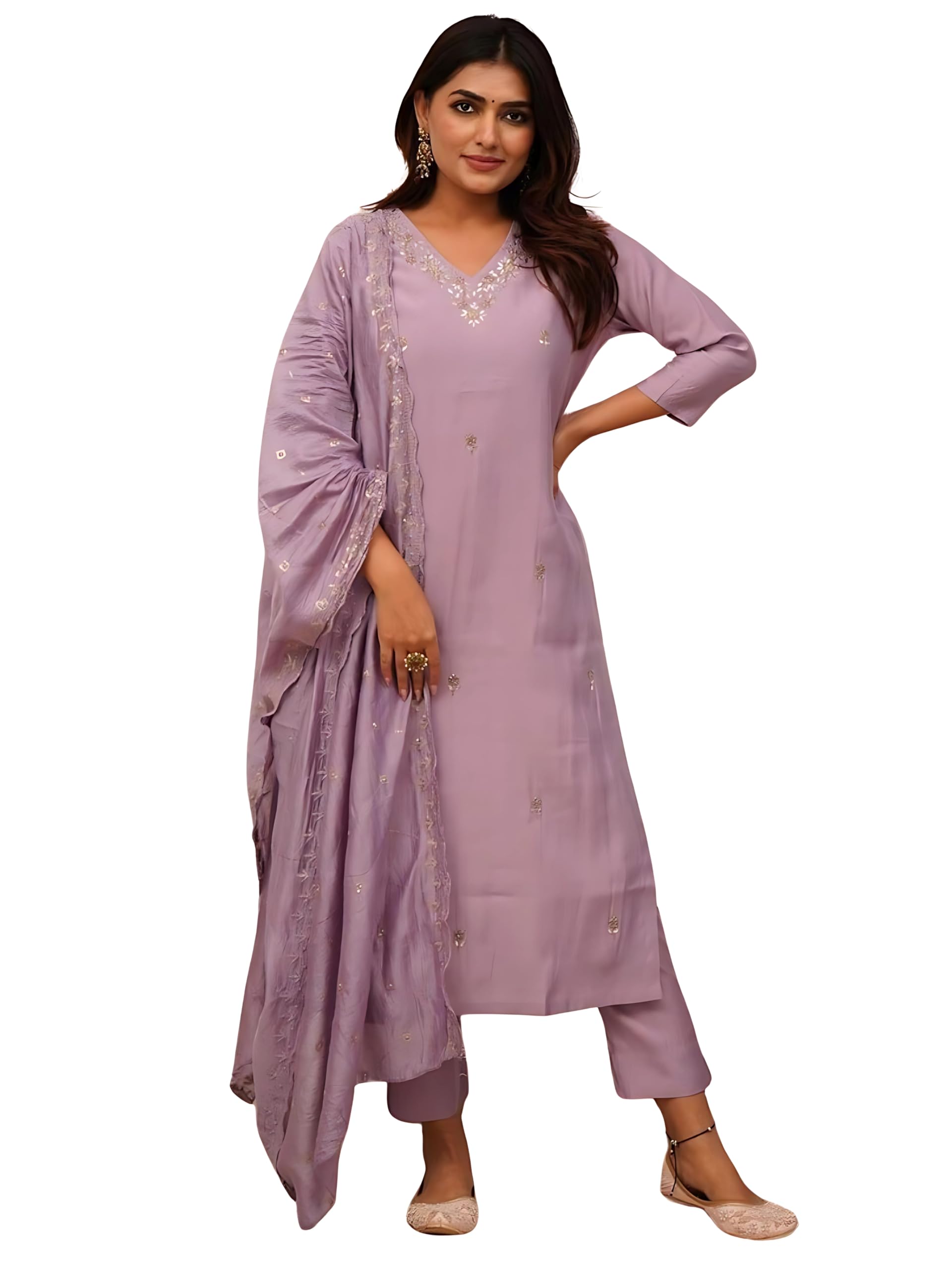 Naixa Women's Embroidered Kurta Set - Onion