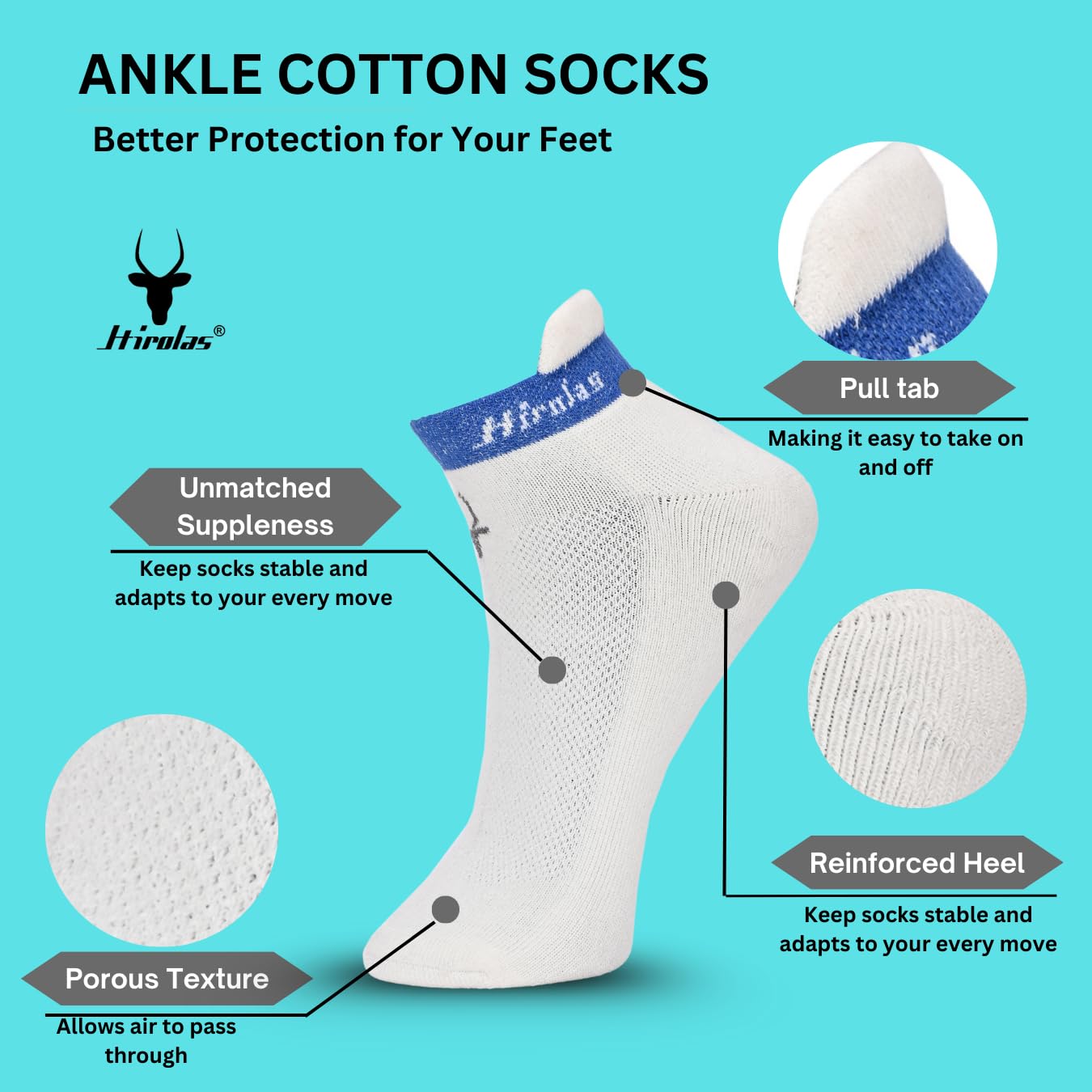 Hirolas Men's Thick Cotton Half Terry Sports Socks - Black, Light Grey, White - Image 3