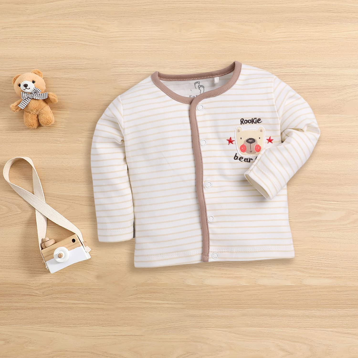 Baby Boy 100% Cotton Snap Button Tees - Beige - Image 4