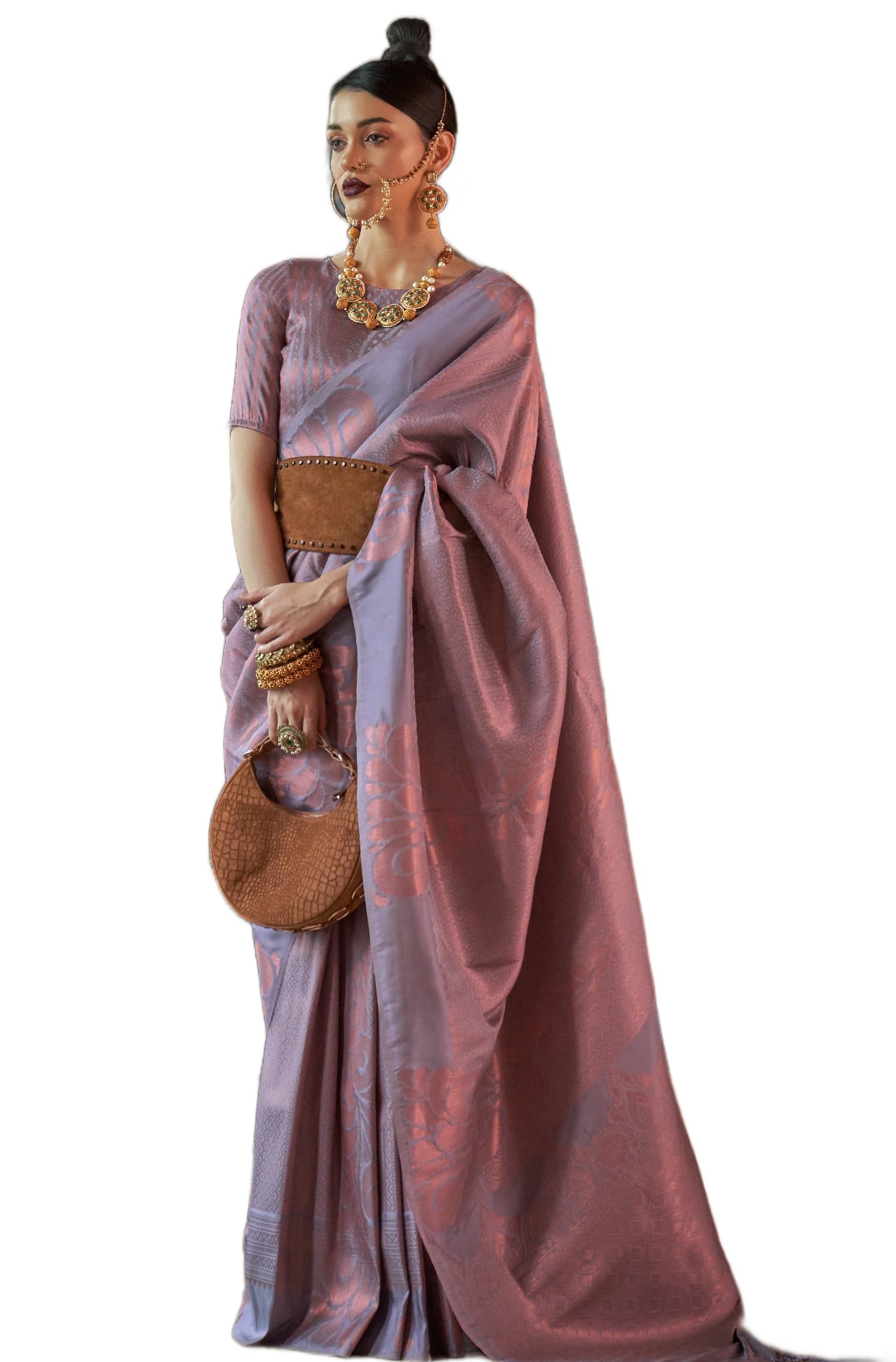 SWORNOF Kanjivaram Banarasi Silk Saree for Women - Purple