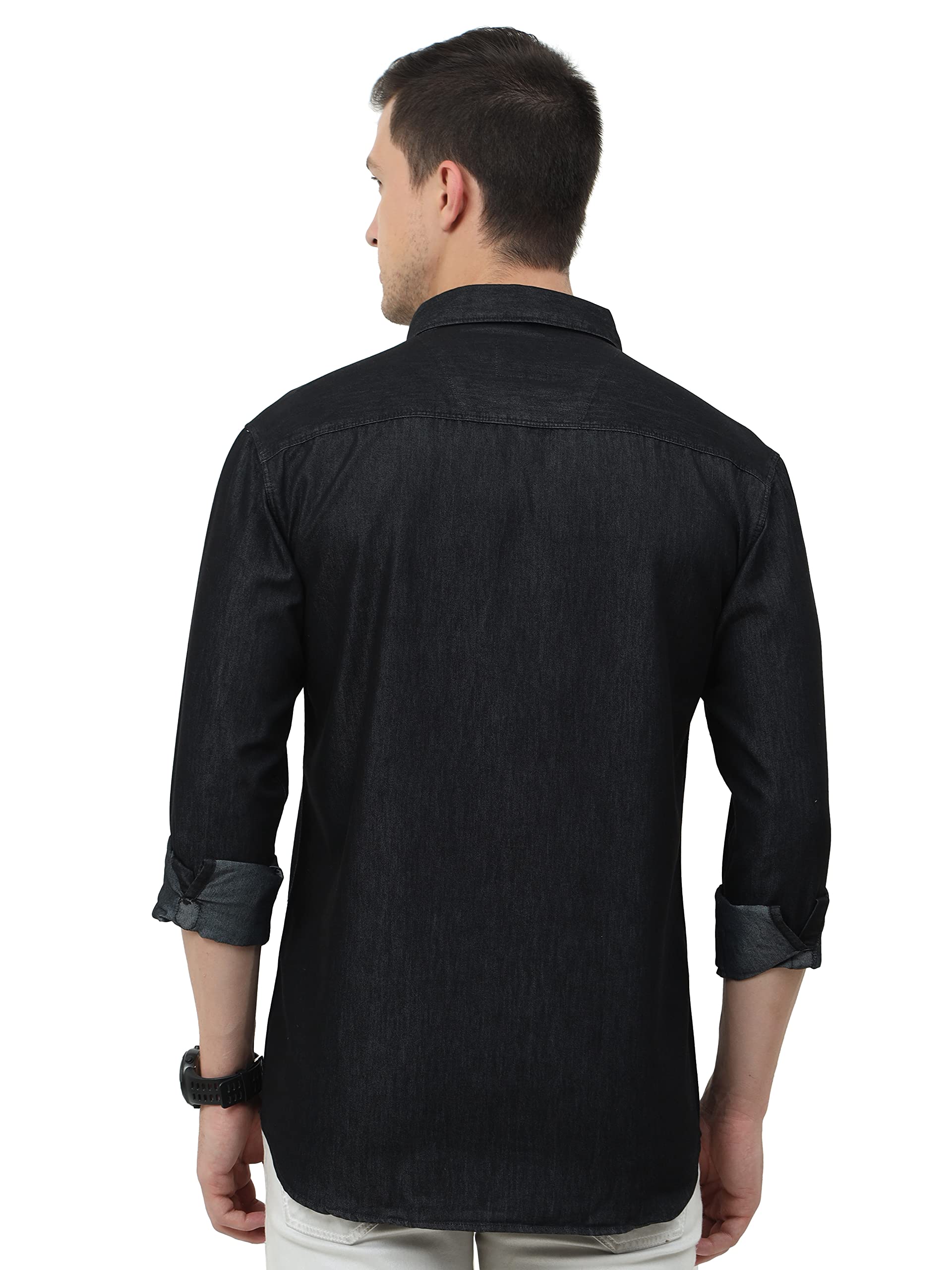 Miraan Men's Black Denim Cotton Shirt - Image 2