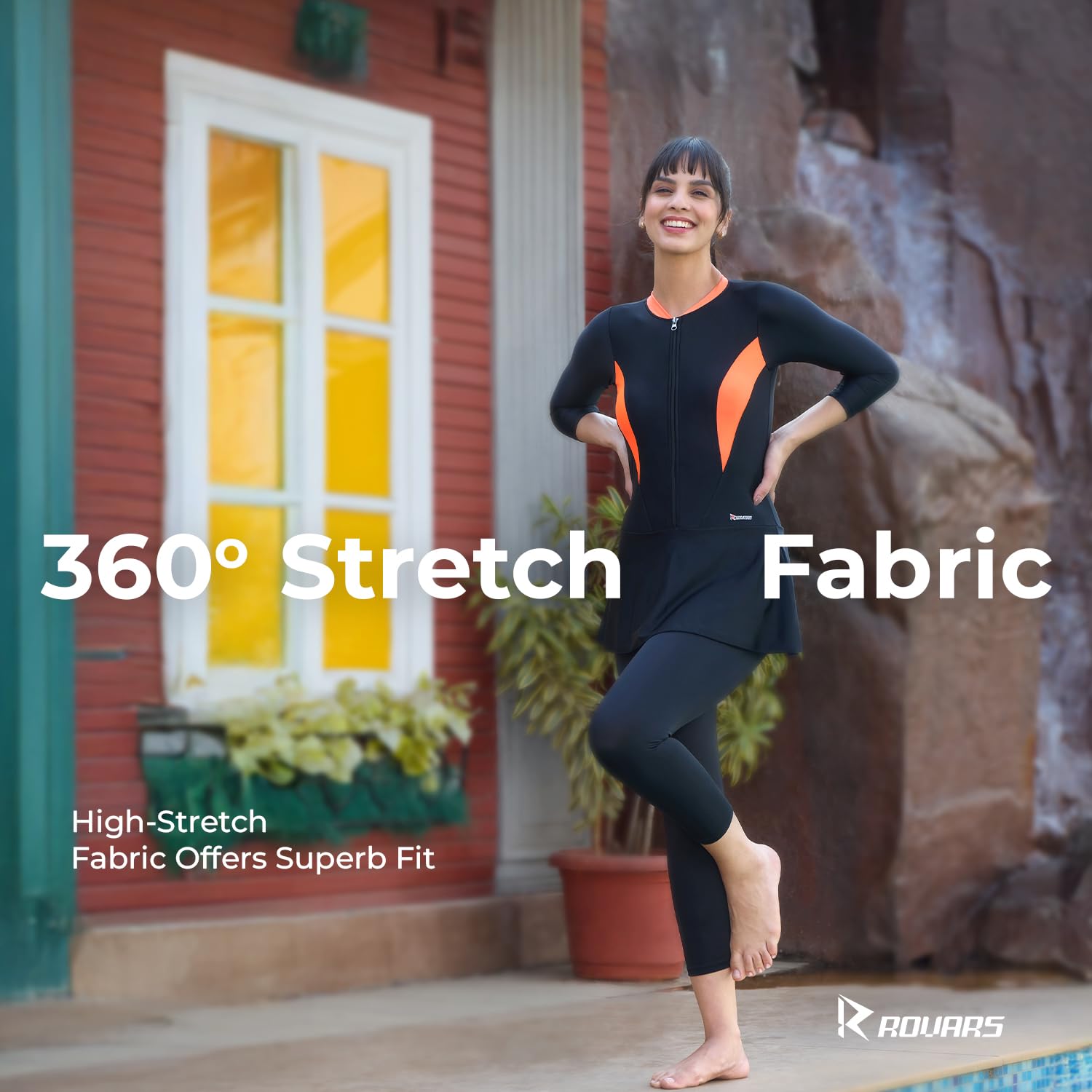 ROVARS One-Piece Swimsuit for Women - Black Orange - Image 5