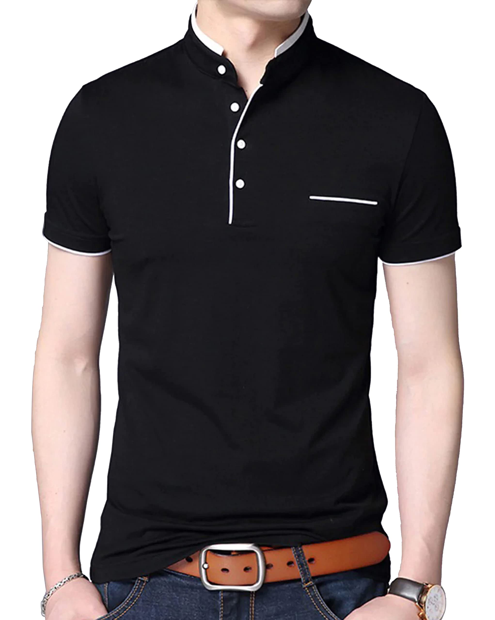 AUSK Men's Black Henley T-Shirt - Half Sleeves