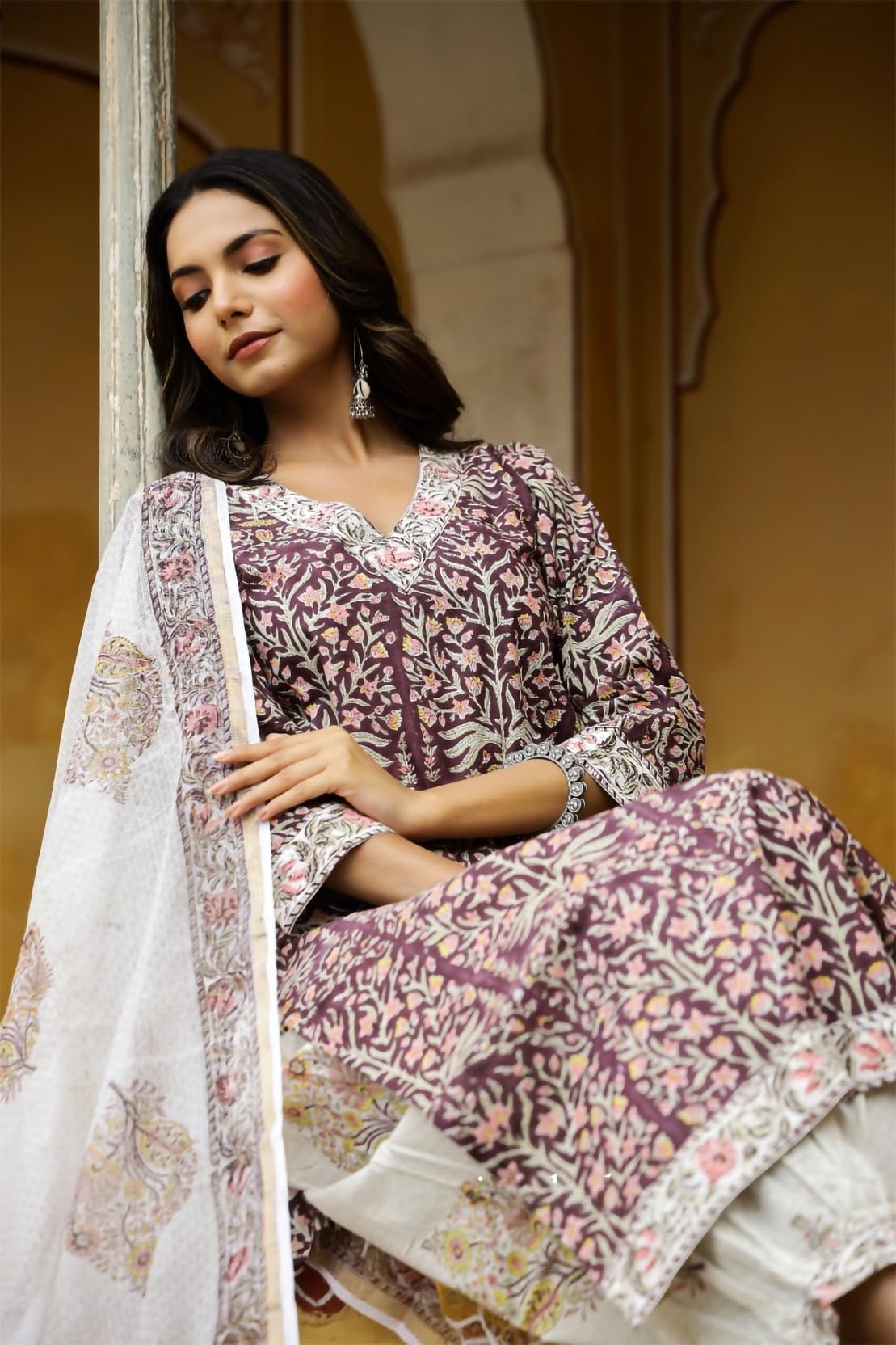 Yashika Women's Floral Ethnic Set - Wine - Image 5