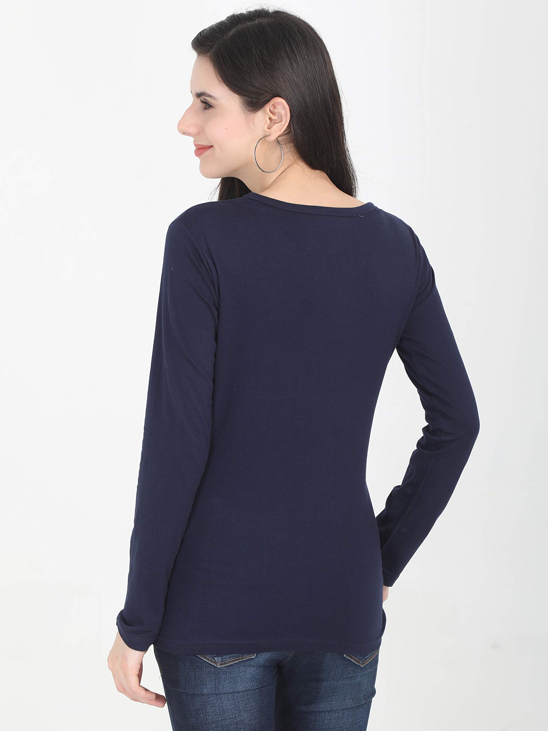 FLEXIMAA Women's Cotton Round Neck T-Shirt - Navy Blue - Image 2