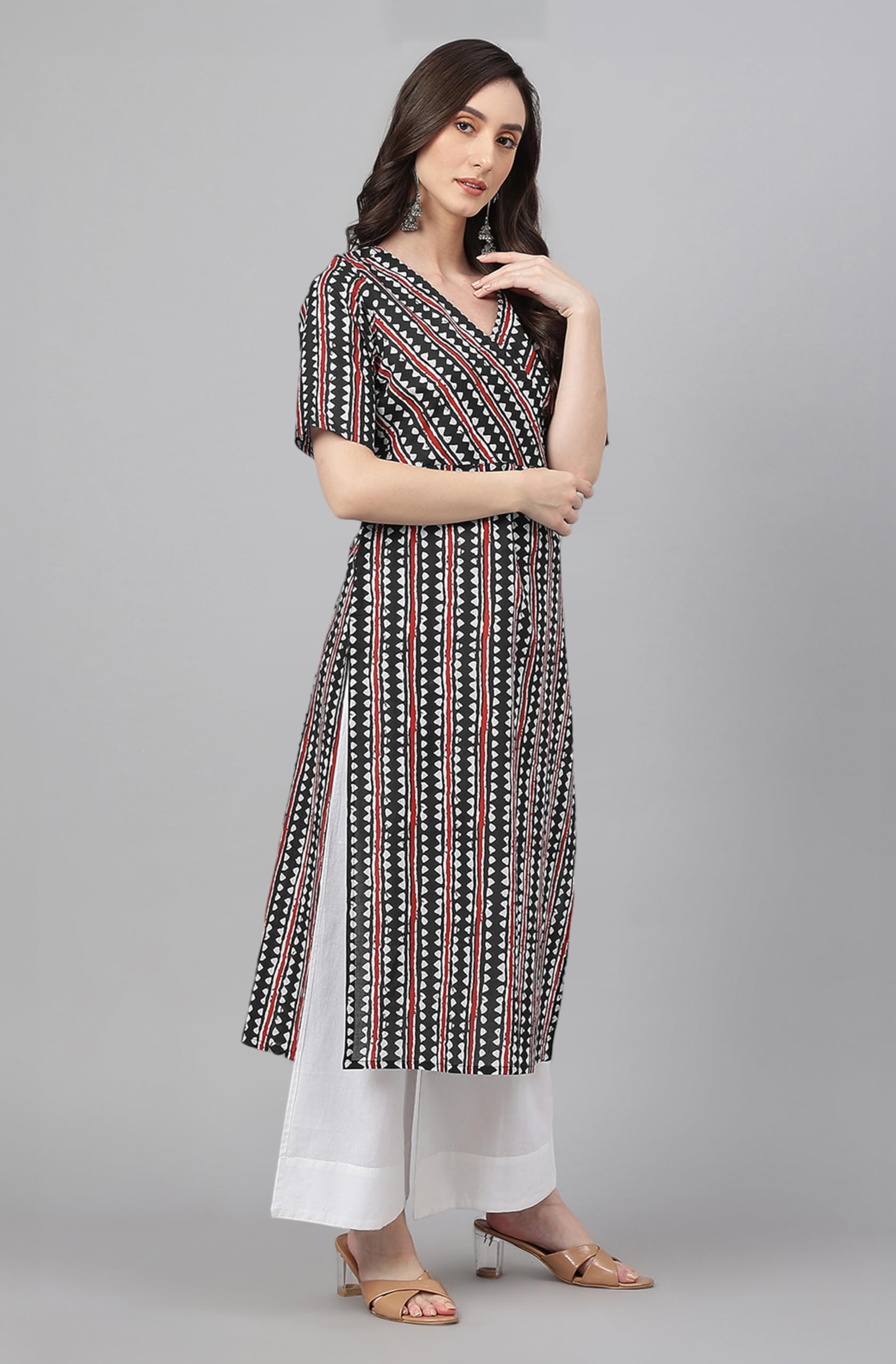 Janasya Women's Black Cotton Kurta - Image 5