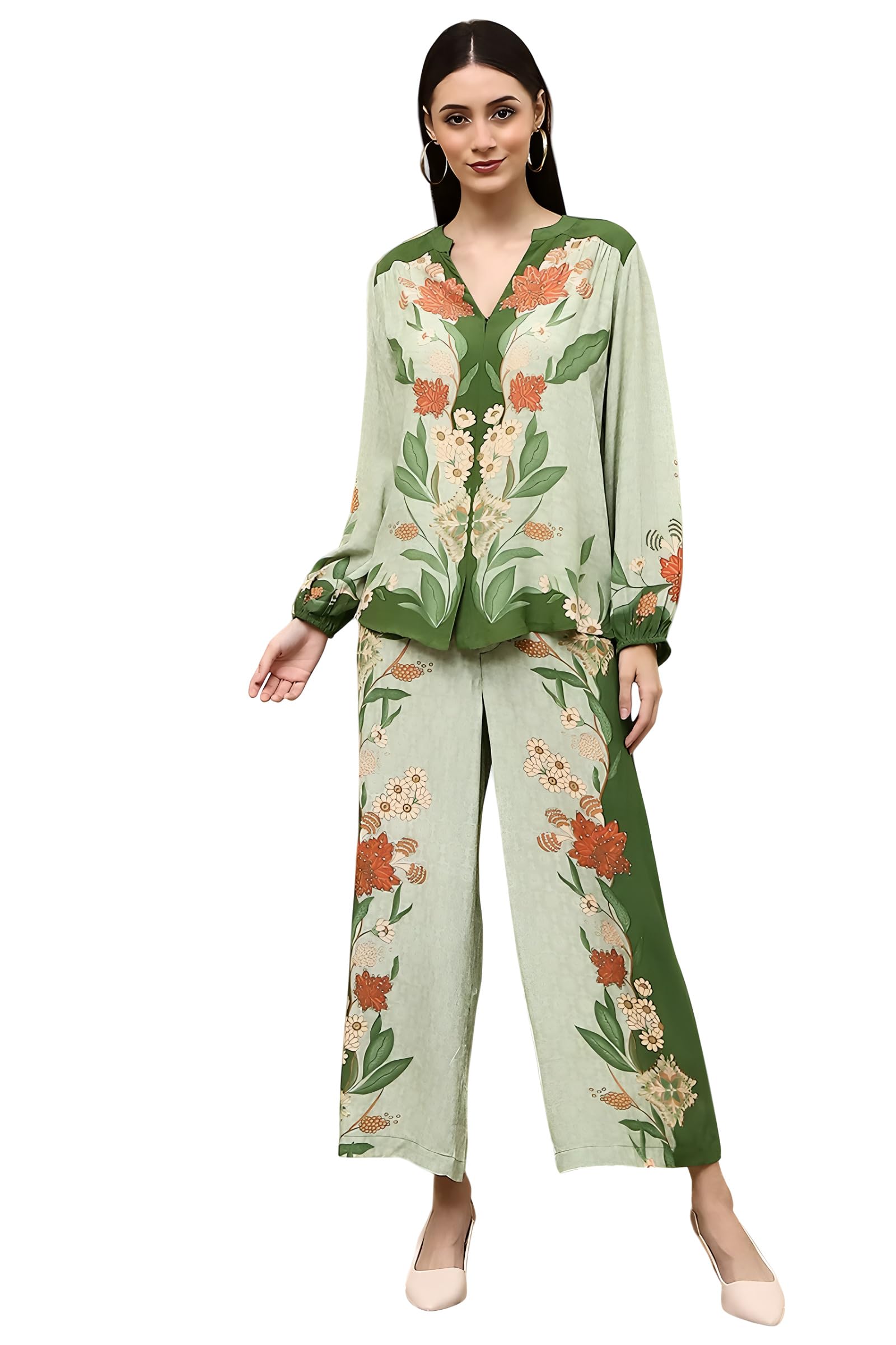 Asmeriyo Women Co-Ord Kurta Set - Green Floral