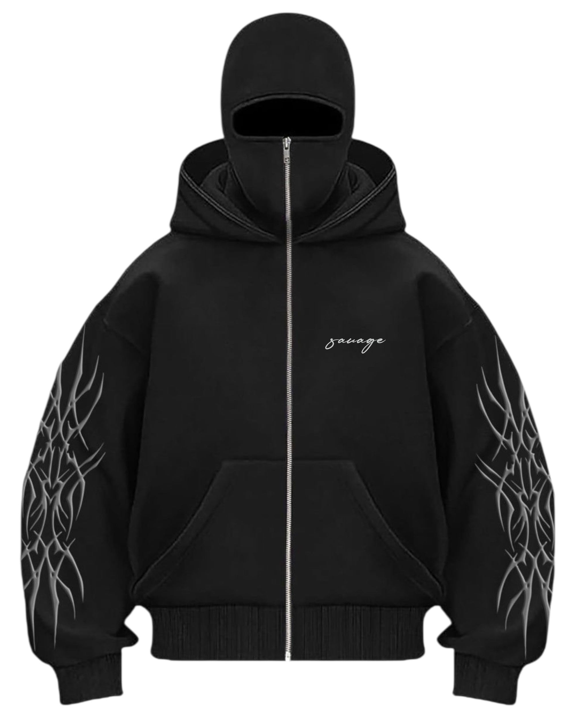 BE SAVAGE Ninja Balaclava Zipper Hoodie Jacket for Men - Black