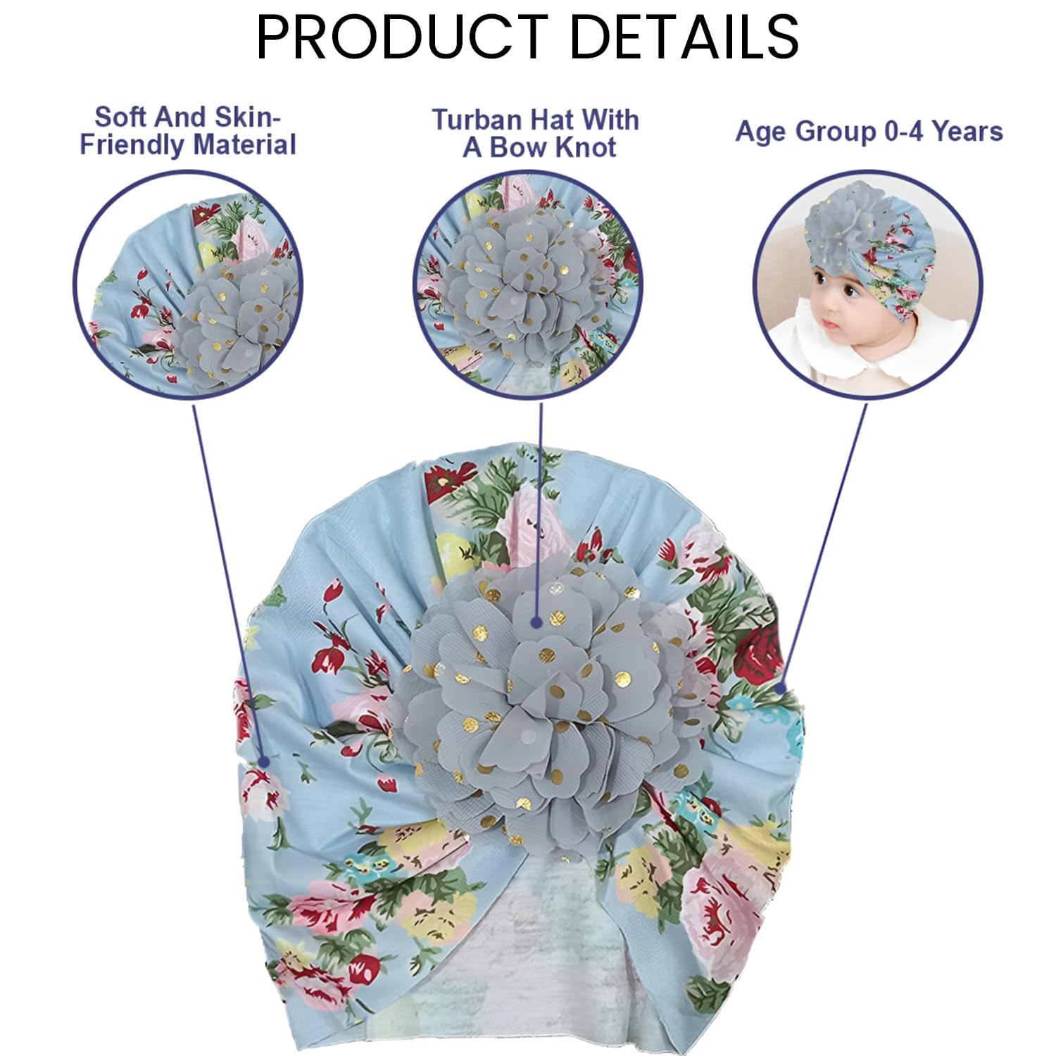 Baby Turban Hat - Unisex Floral - Image 4