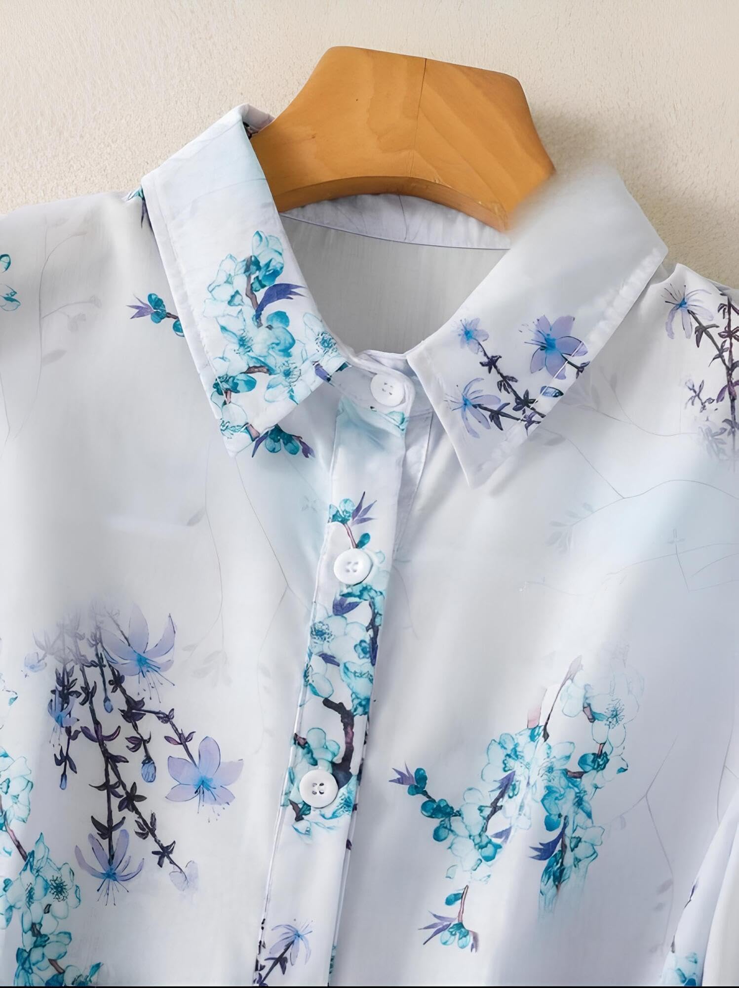 Gufrina Floral Western Shirt for Women - Sky Blue - Image 5