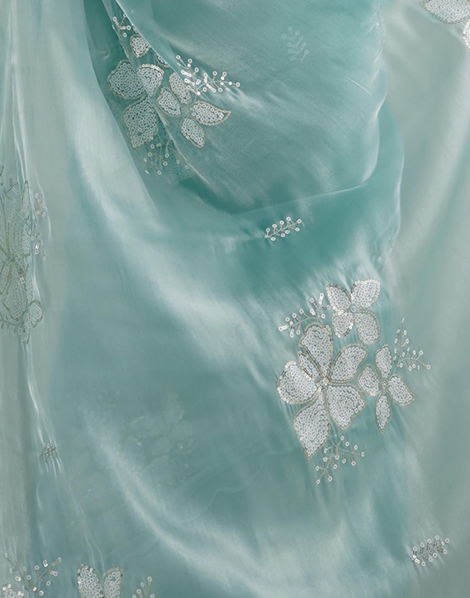 SIRIL Turquoise Chiffon Saree with Sequins Embroidery - Image 5