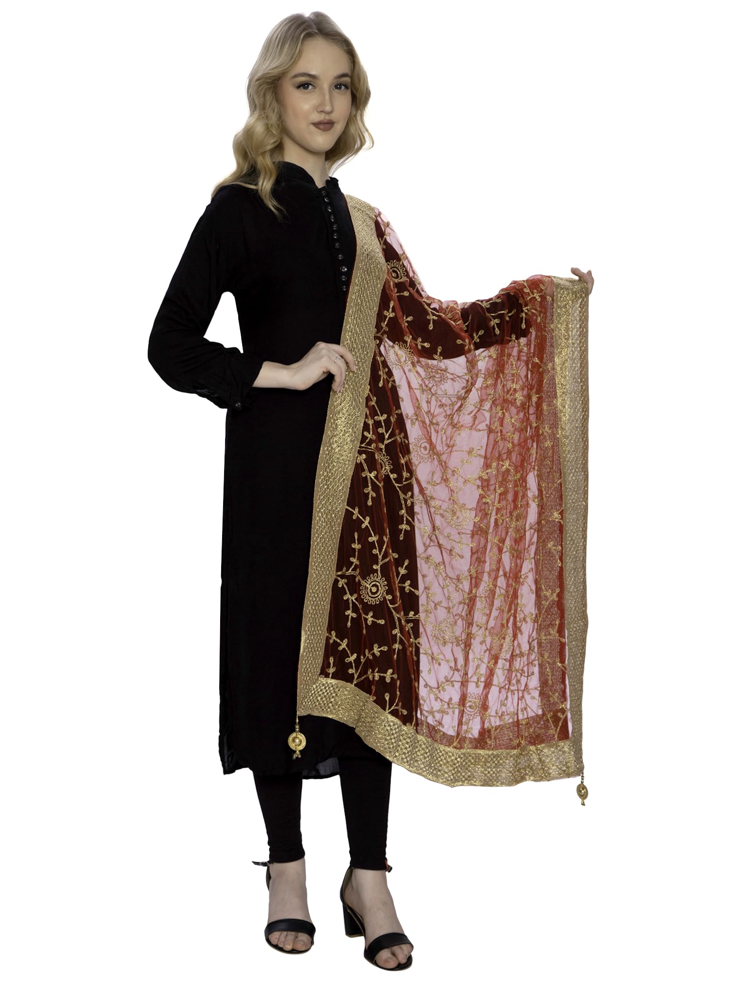 ZEN APPAREL Women's Embroidered Dupatta - Golden Net - Image 3