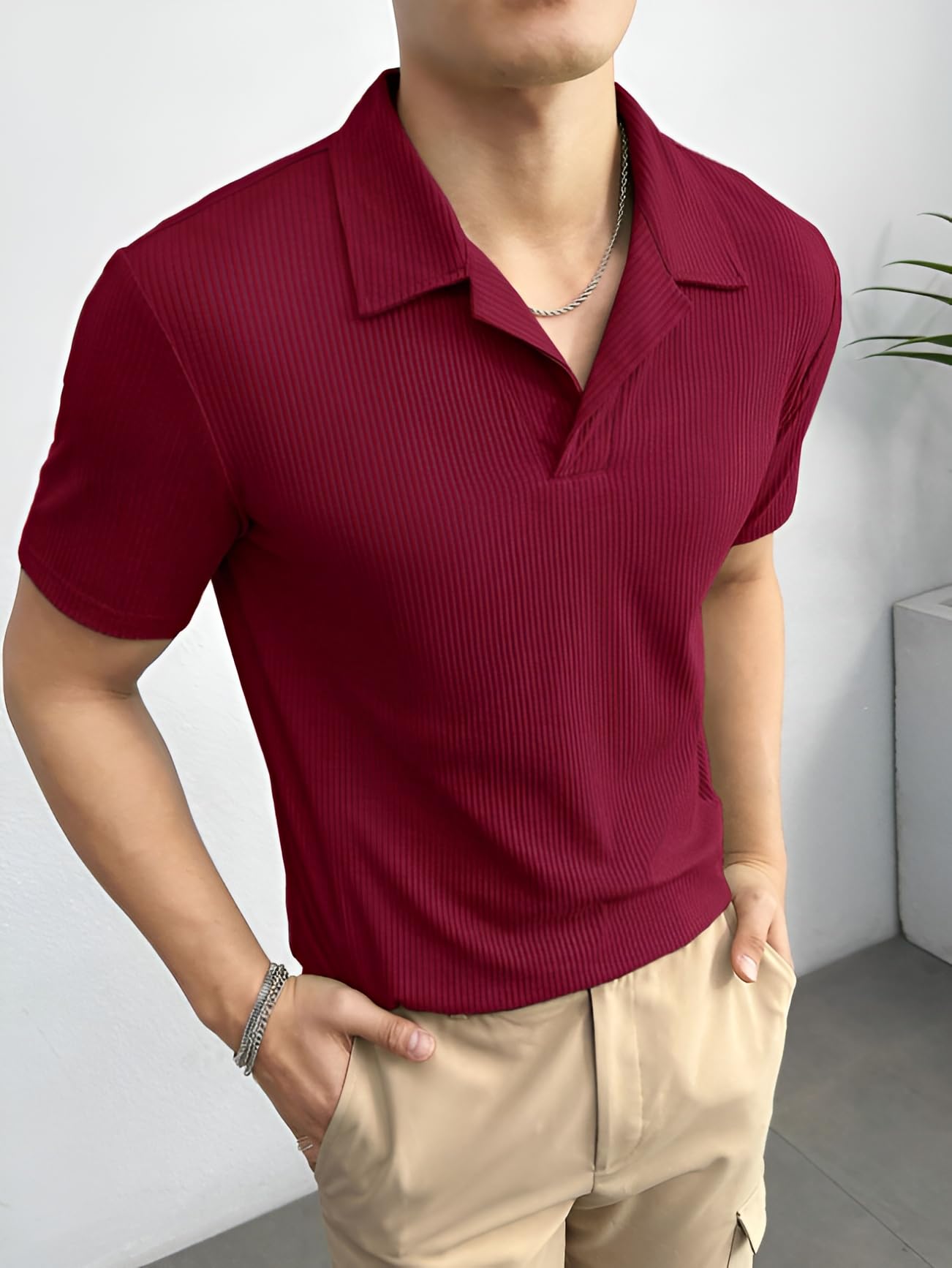 GarbGlide Men Solid Polo Neck T-Shirt - Image 2