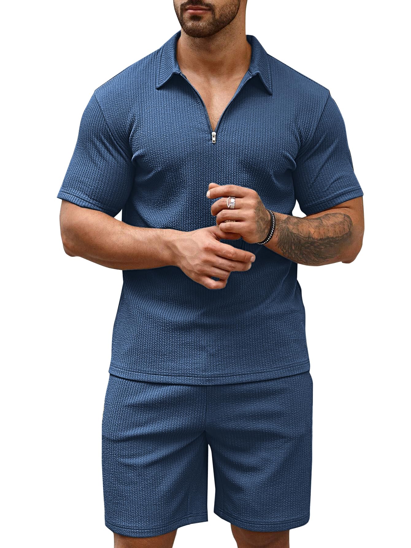 Vogaan Men Polo Shirt Shorts Set