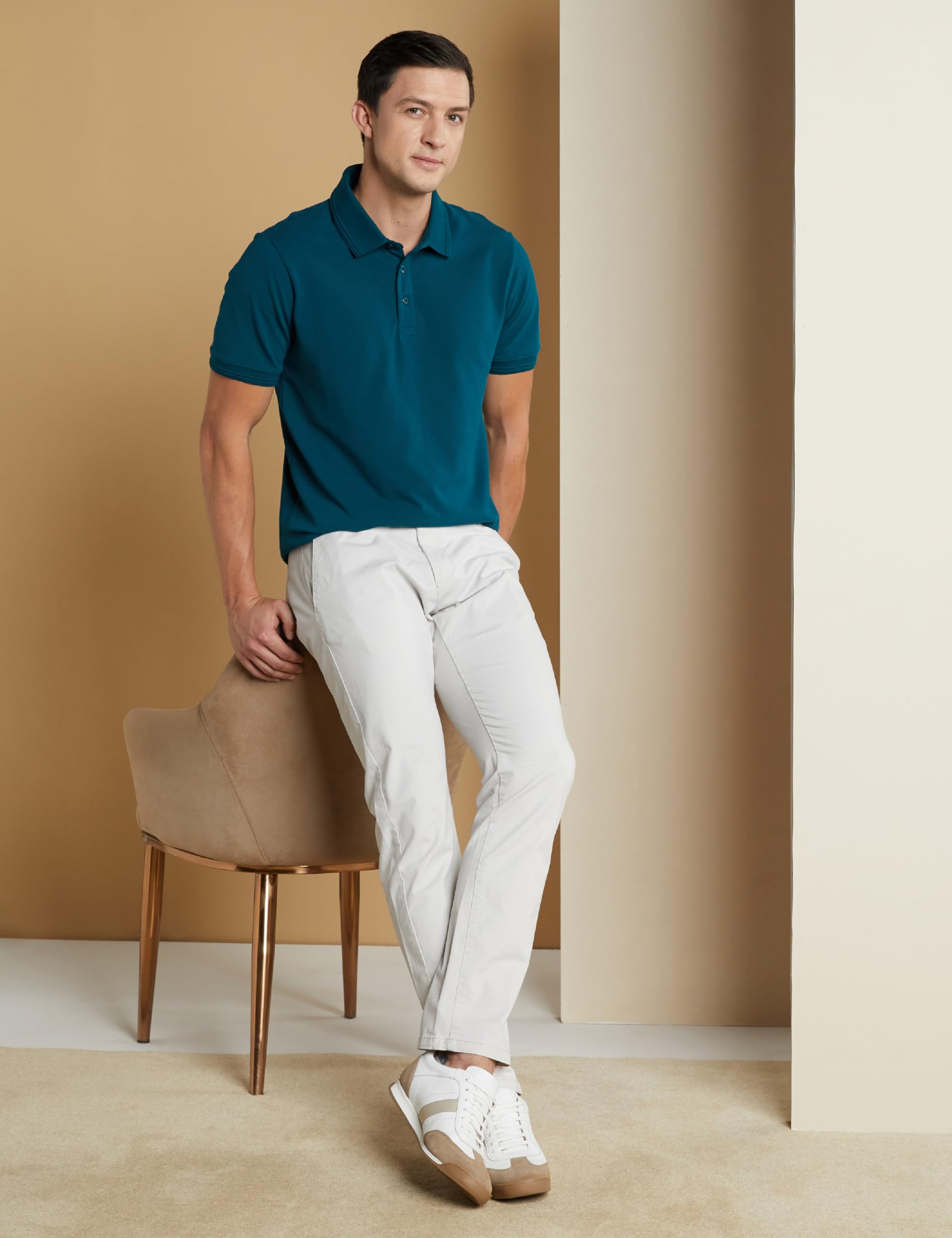 Symbol Men's Teal Green Cotton Stretch Polo T-Shirt - Image 3