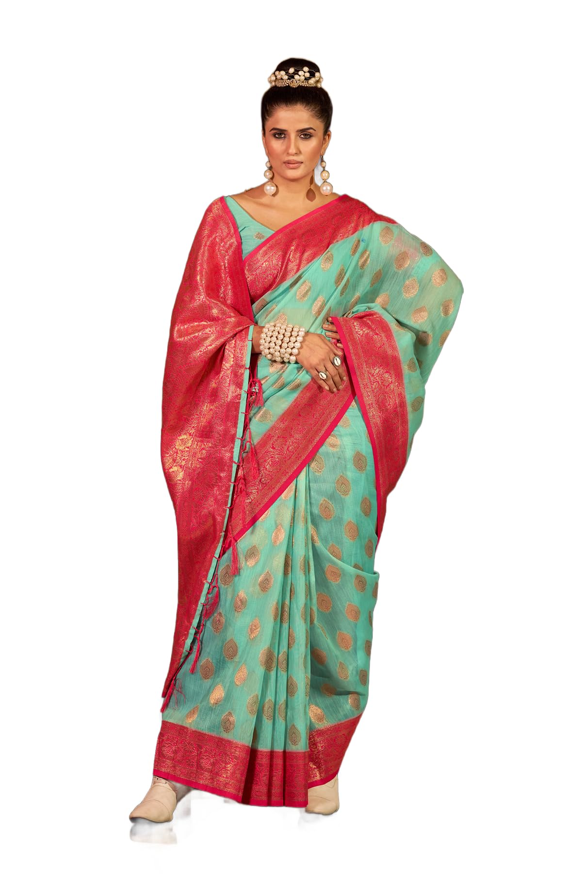SWORNOF Kanjivaram Banarasi Silk Saree for Women - Sky Blue