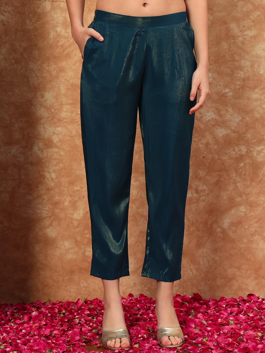 SHOPPING QUEEN Women's Silk Embroidered Kurta Pyjama Set - Prussian Blue - Image 5