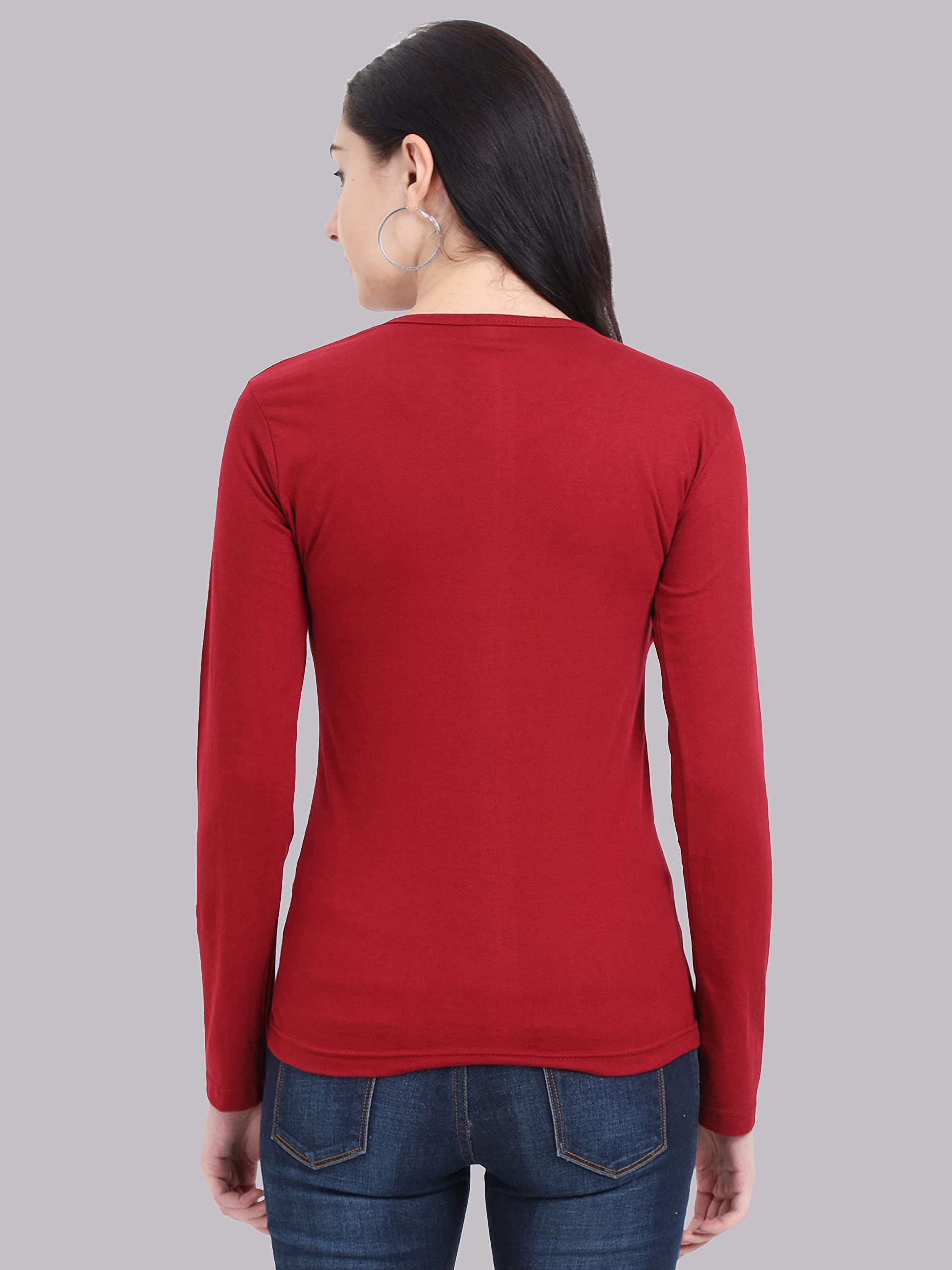 Maroon V-Neck Cotton T-Shirt for Women - Image 2