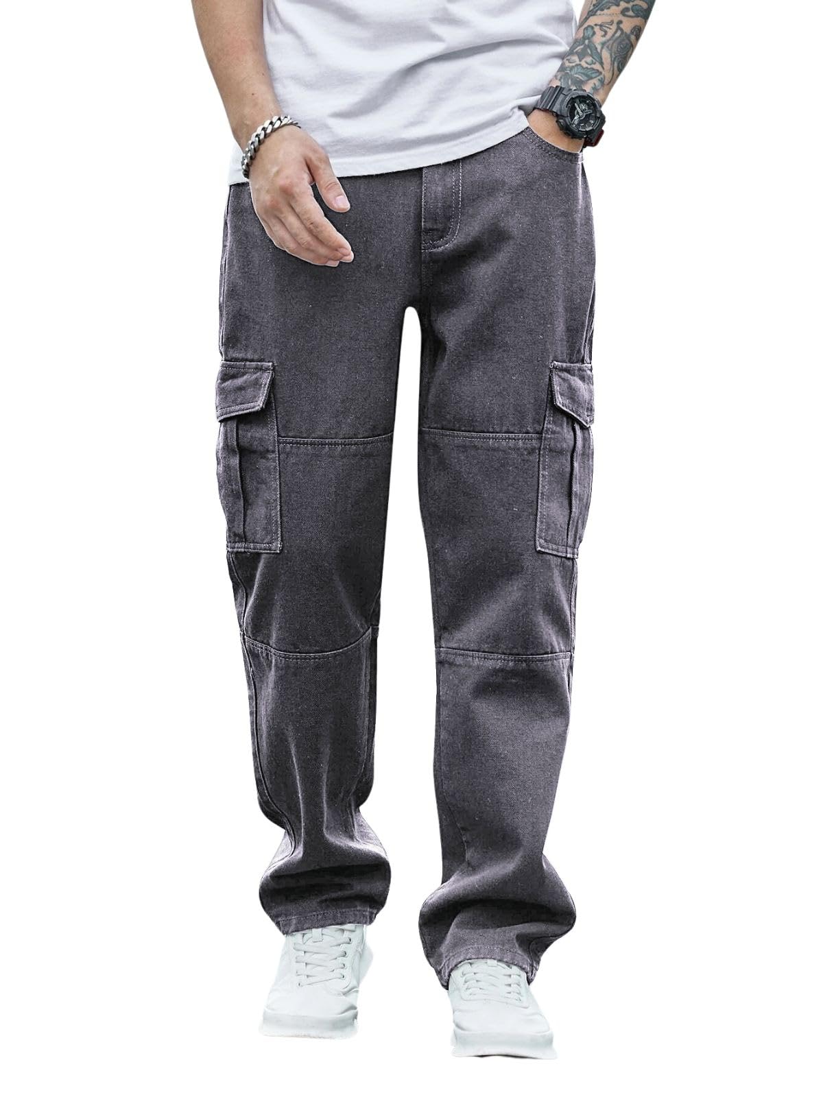 GRECIILOOKS Grey Cargo Jeans for Men
