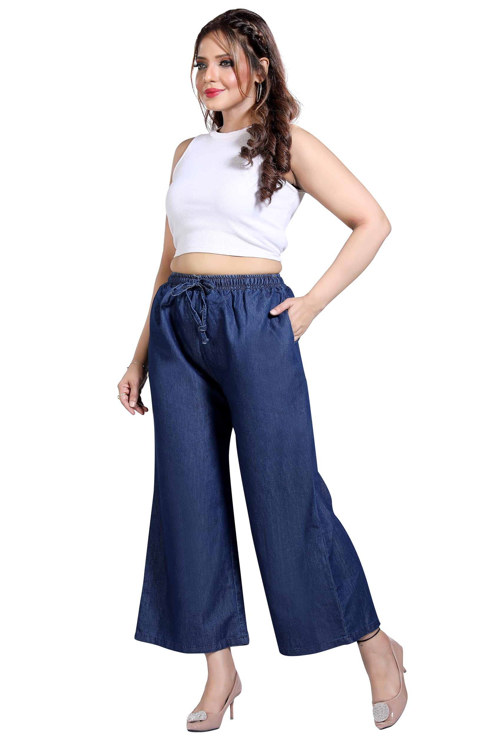 BENKILS Women's Dark Blue Denim Palazzo Pants - Image 4