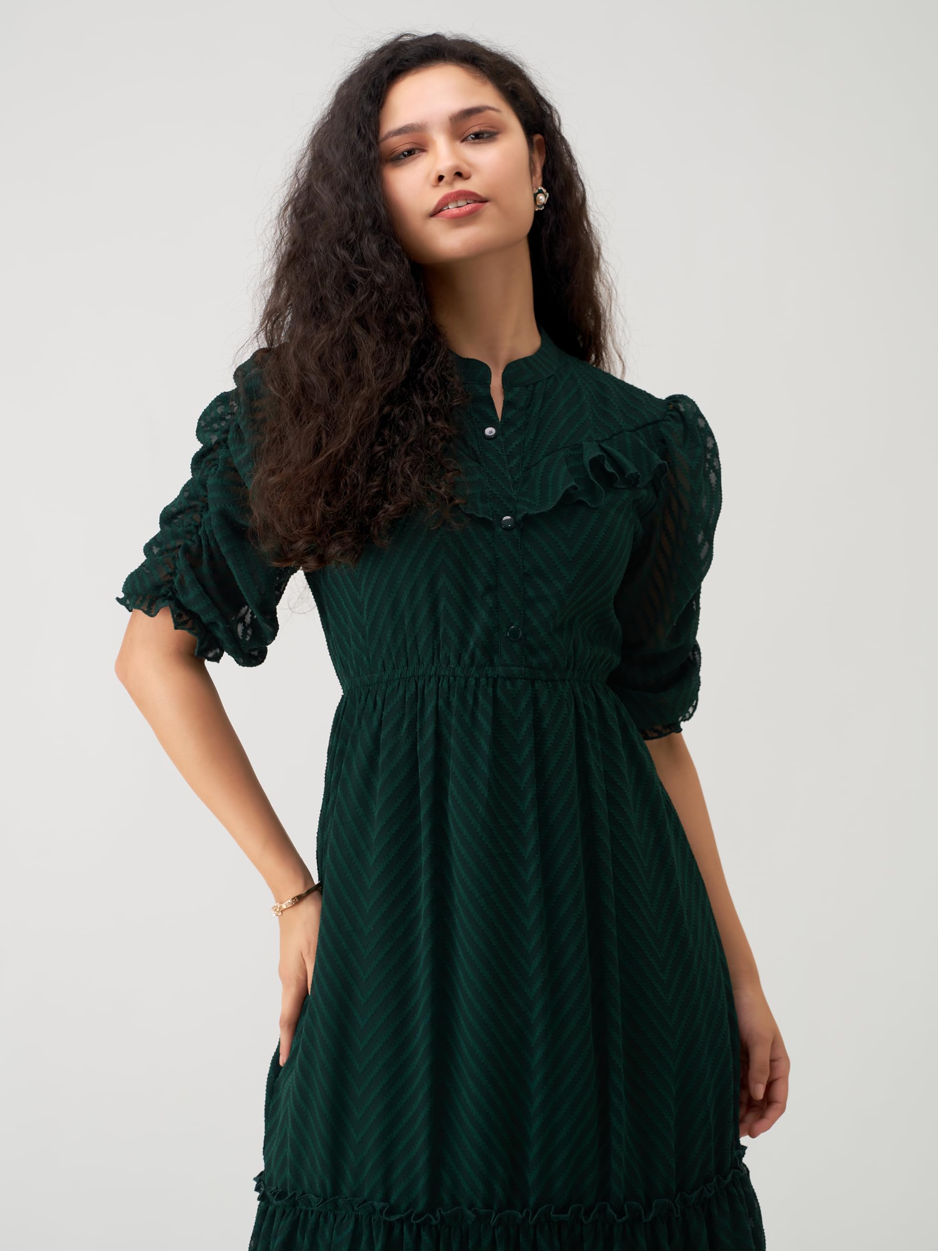 AASK Below The Knee Dress for Women - Green - Image 4