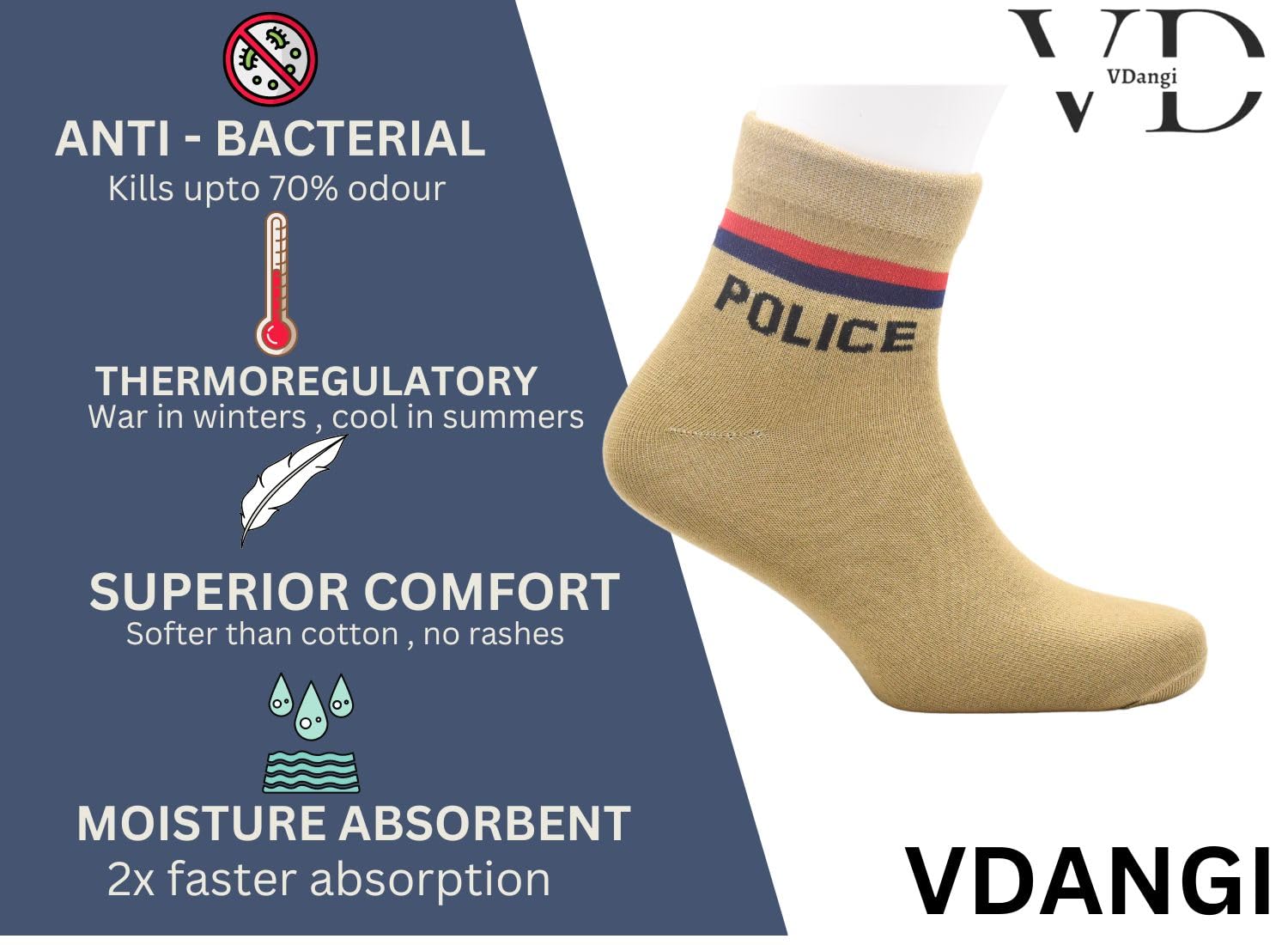 VDangi Police Socks for Men Women - Khaki - Image 4