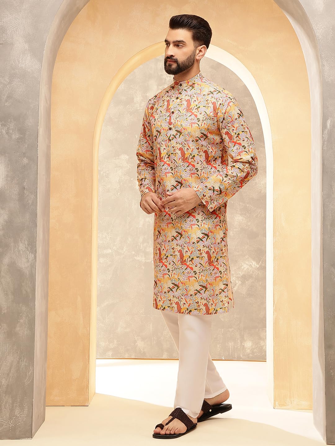 SOJANYA Men's Cotton Linen Kalamkari Kurta - Image 3