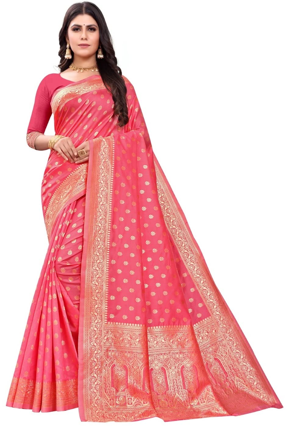 Peach Banarasi Silk Saree for Women