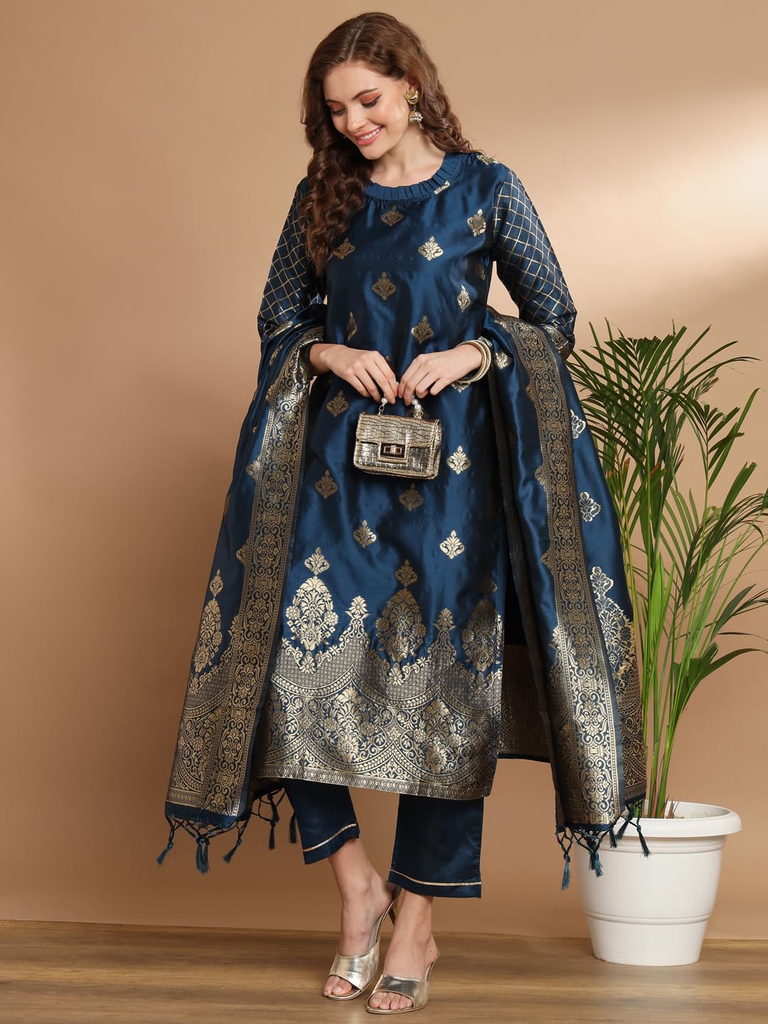 VredeVogel Teal Kurta Pant Set for Women - Image 2
