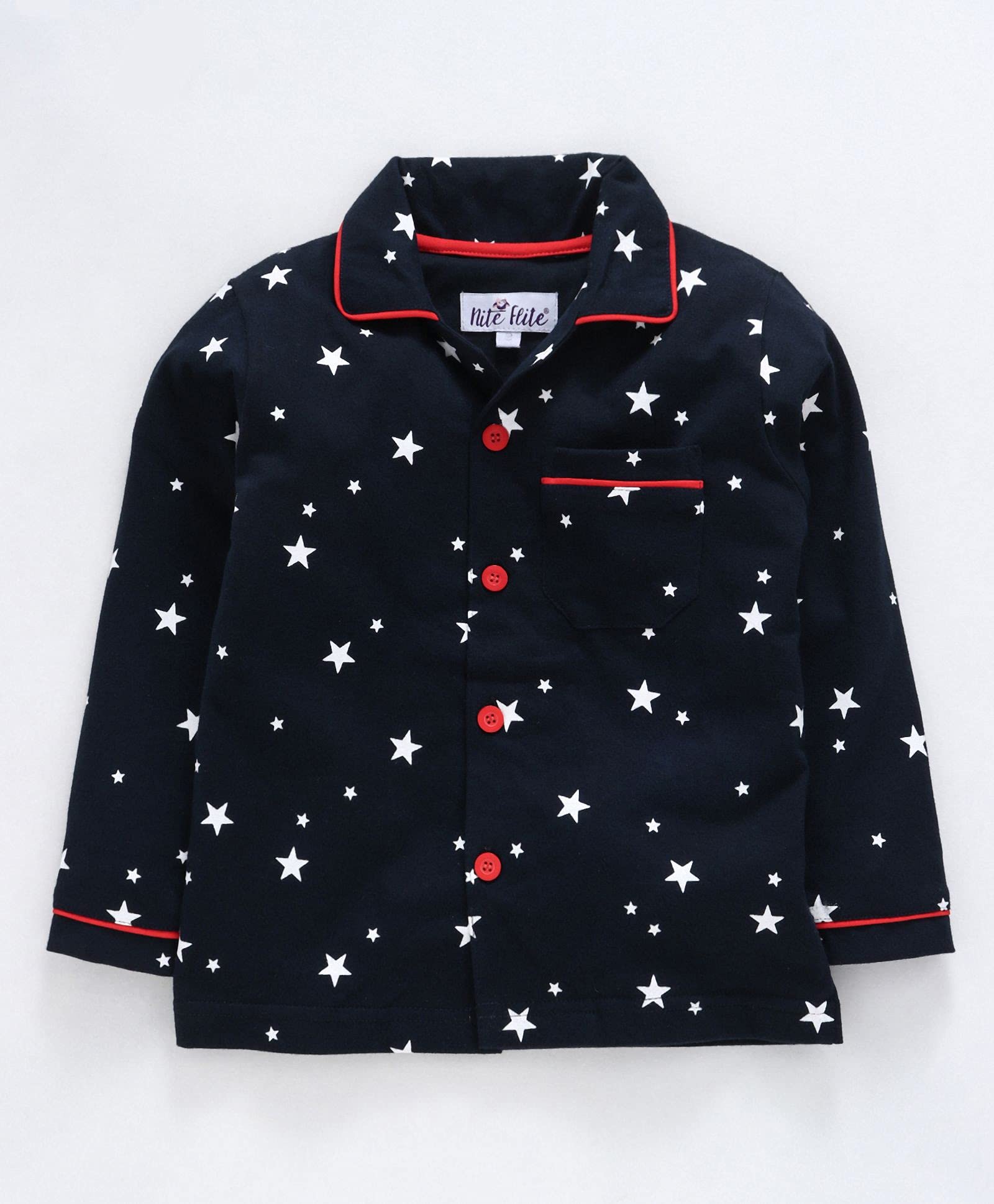 Uwald Kids Star Print Cotton Pyjama Set - Navy Blue - Image 3