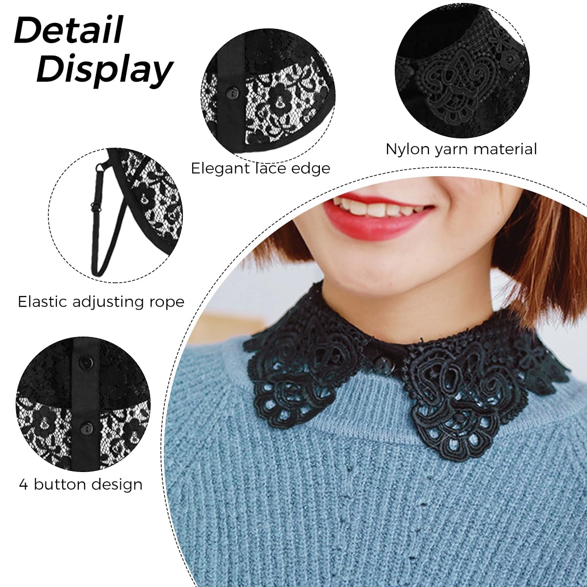 PALAY Lace Fake Collar for Women - Black - Image 4