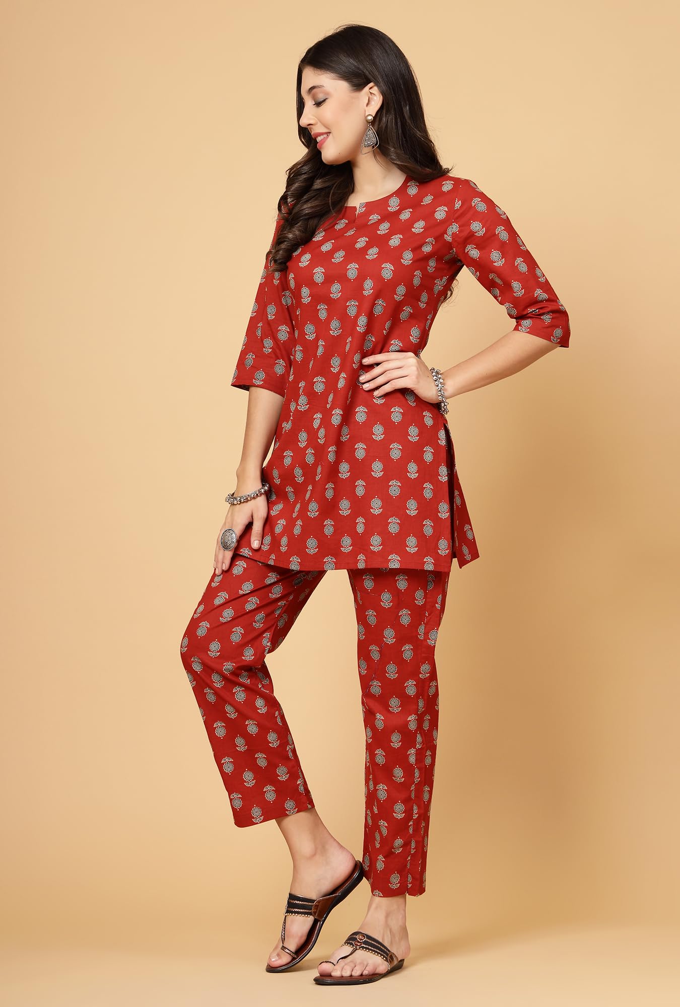 Pistaa Maroon Cotton Printed Night Suit for Women - Image 4