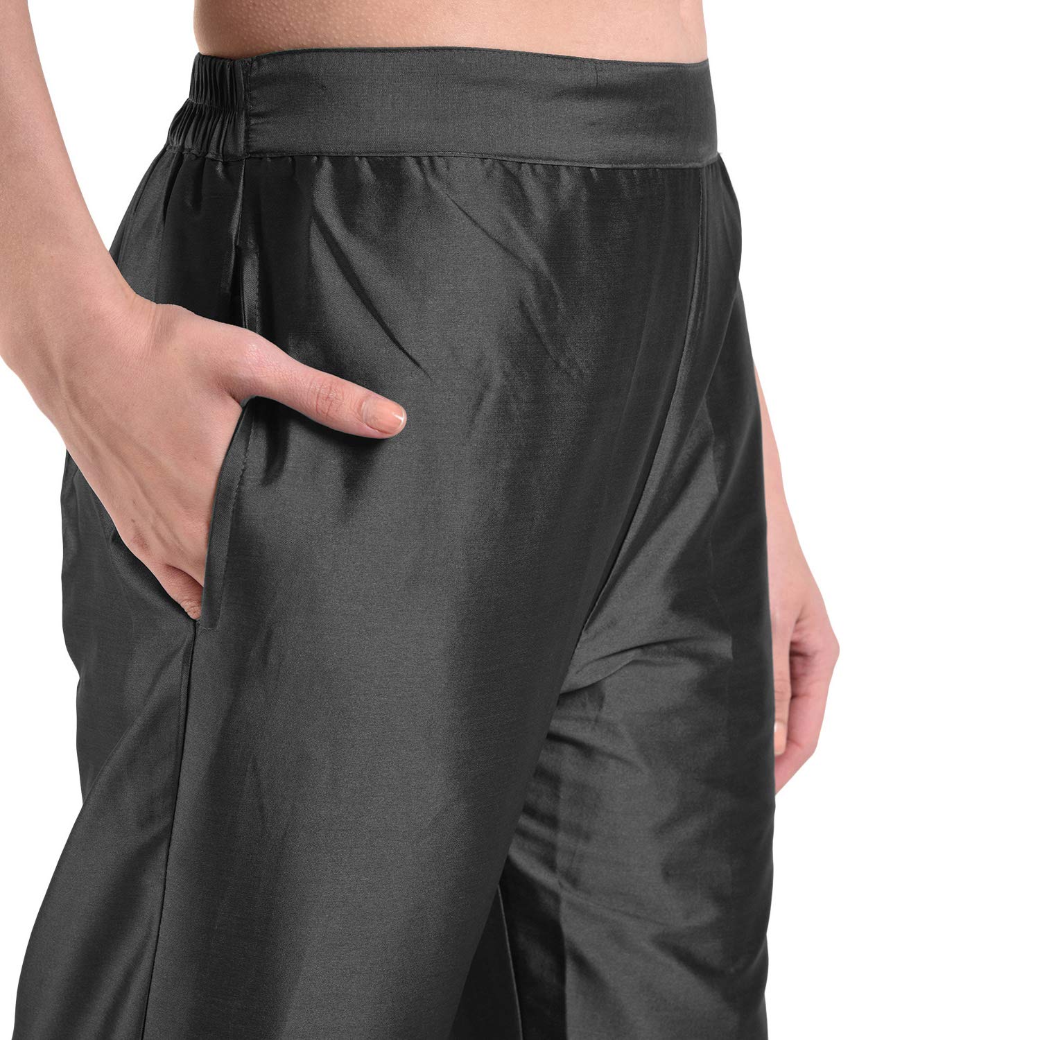 Floreos Women's Black Straight Silk Pant - Image 3