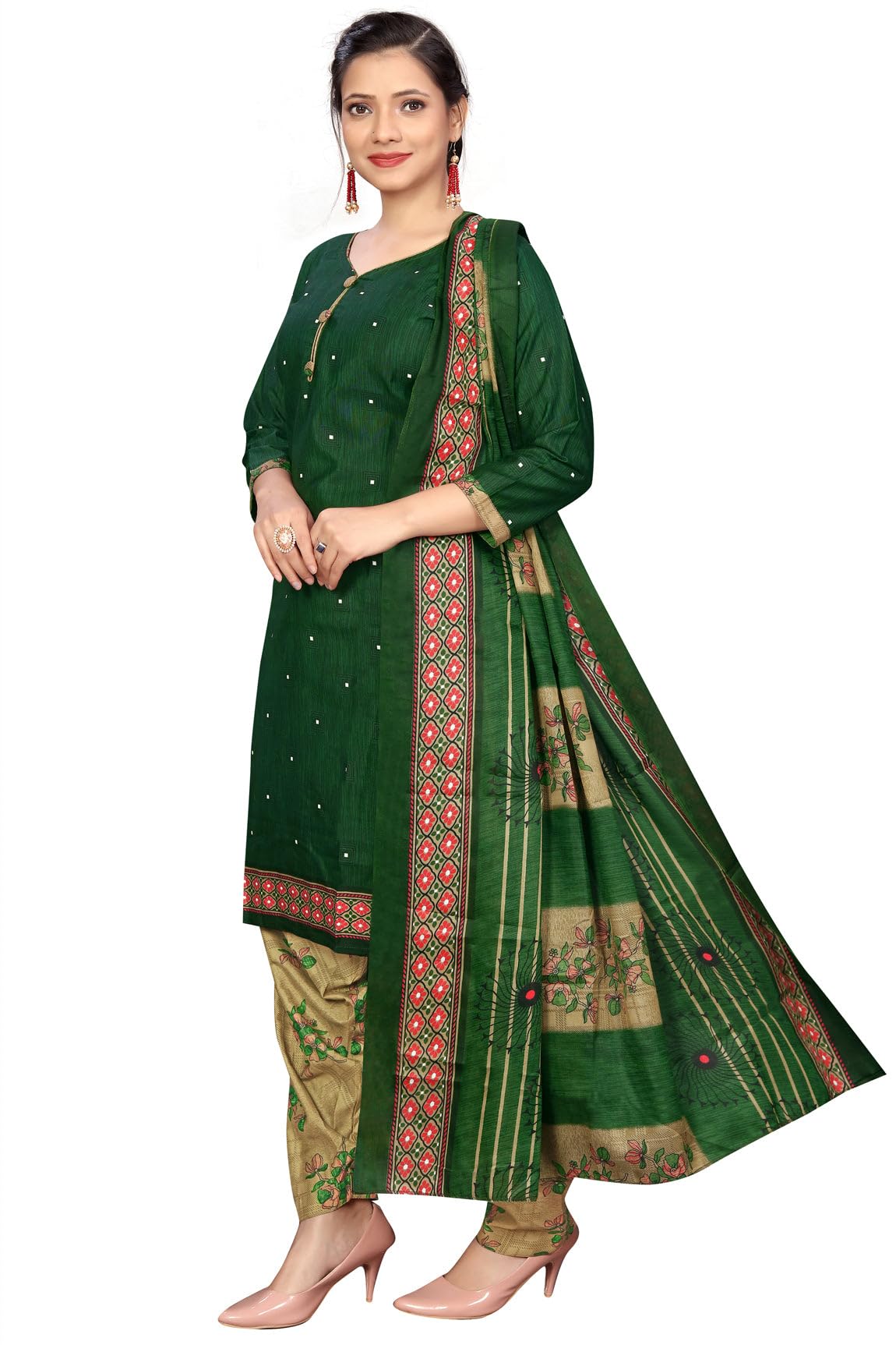 Rajnandini Women Green Cotton Patiala Salwar Suit - Image 3