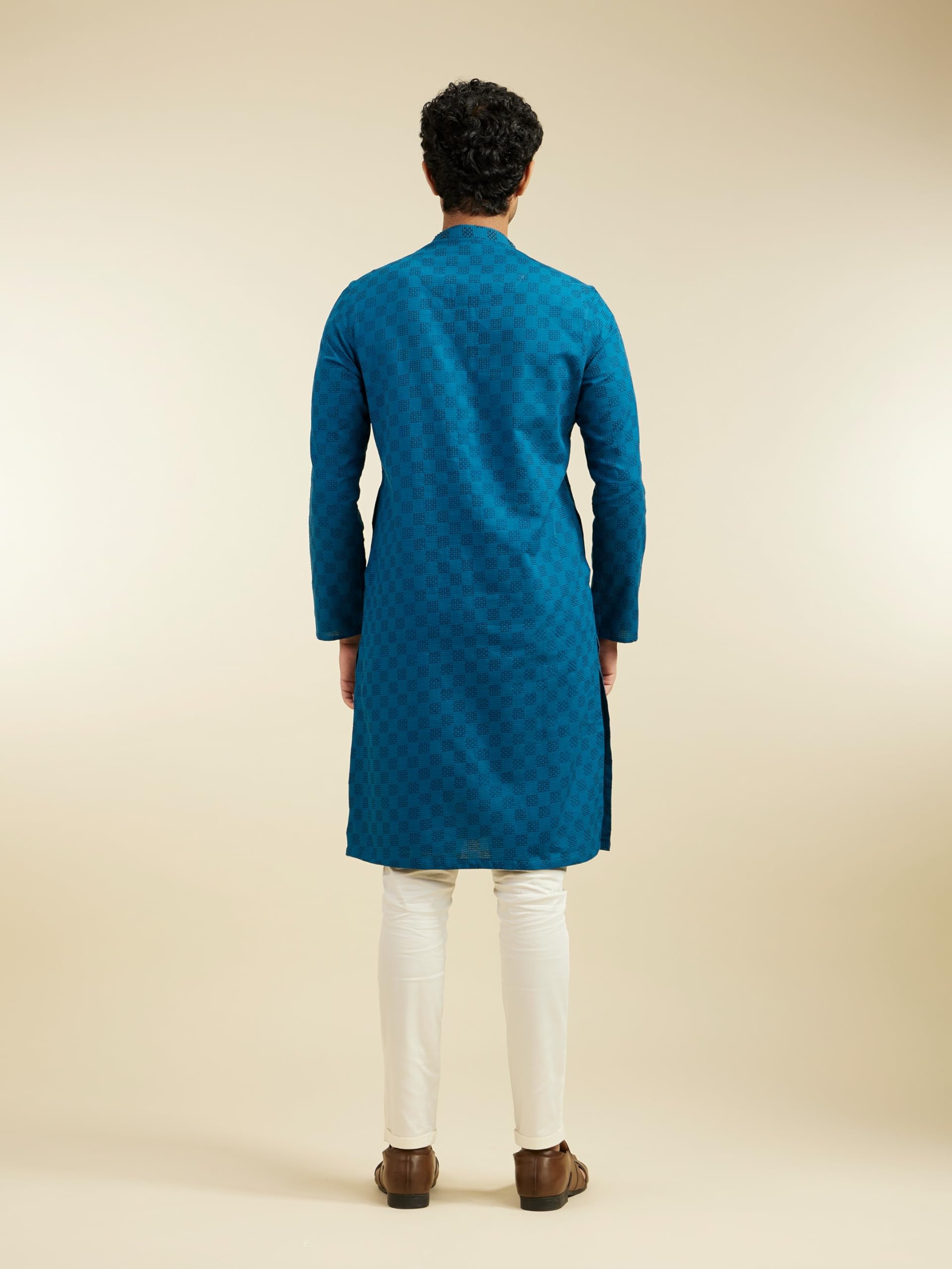 DIWAS Men Cotton Kurta - Blue - Image 5