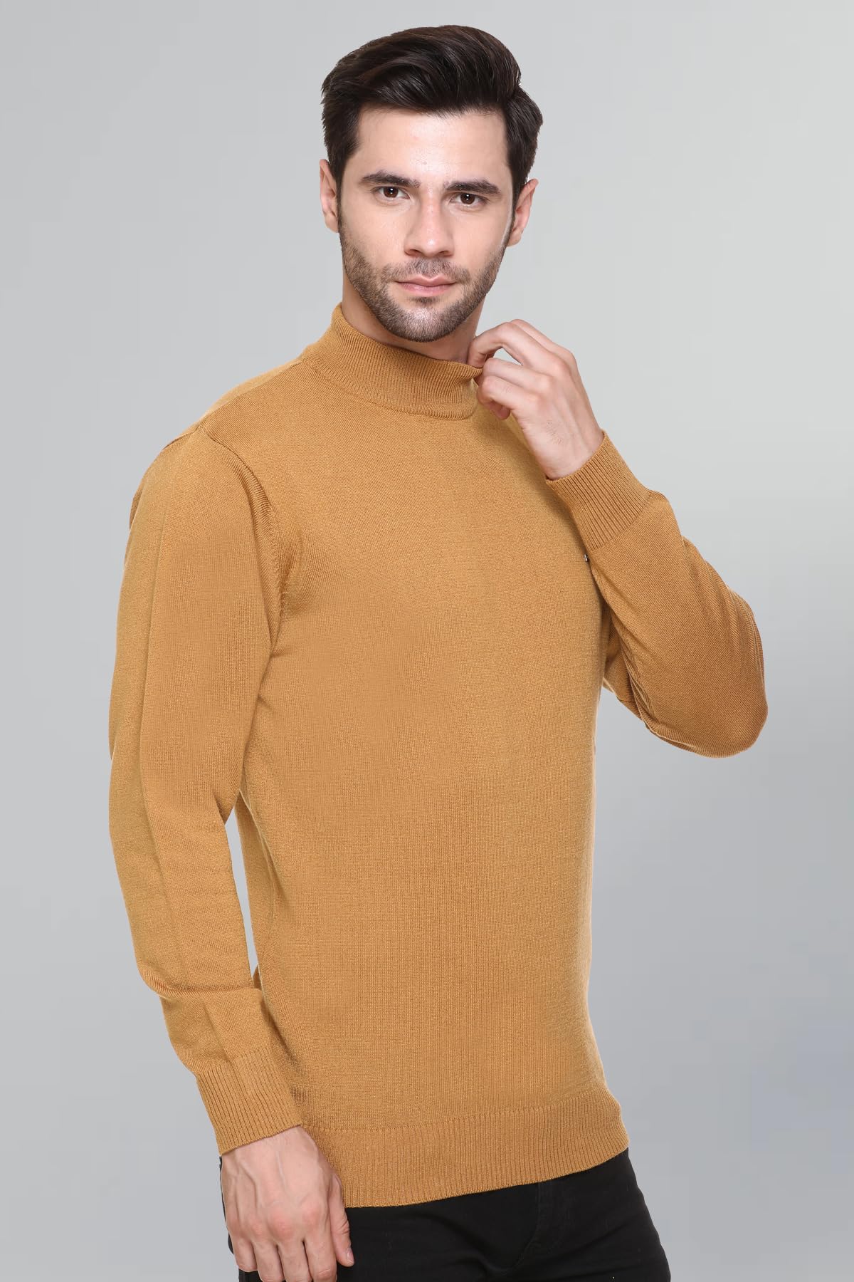 GODFREY Men's Mustard Woolen Turtleneck Sweater - Image 4
