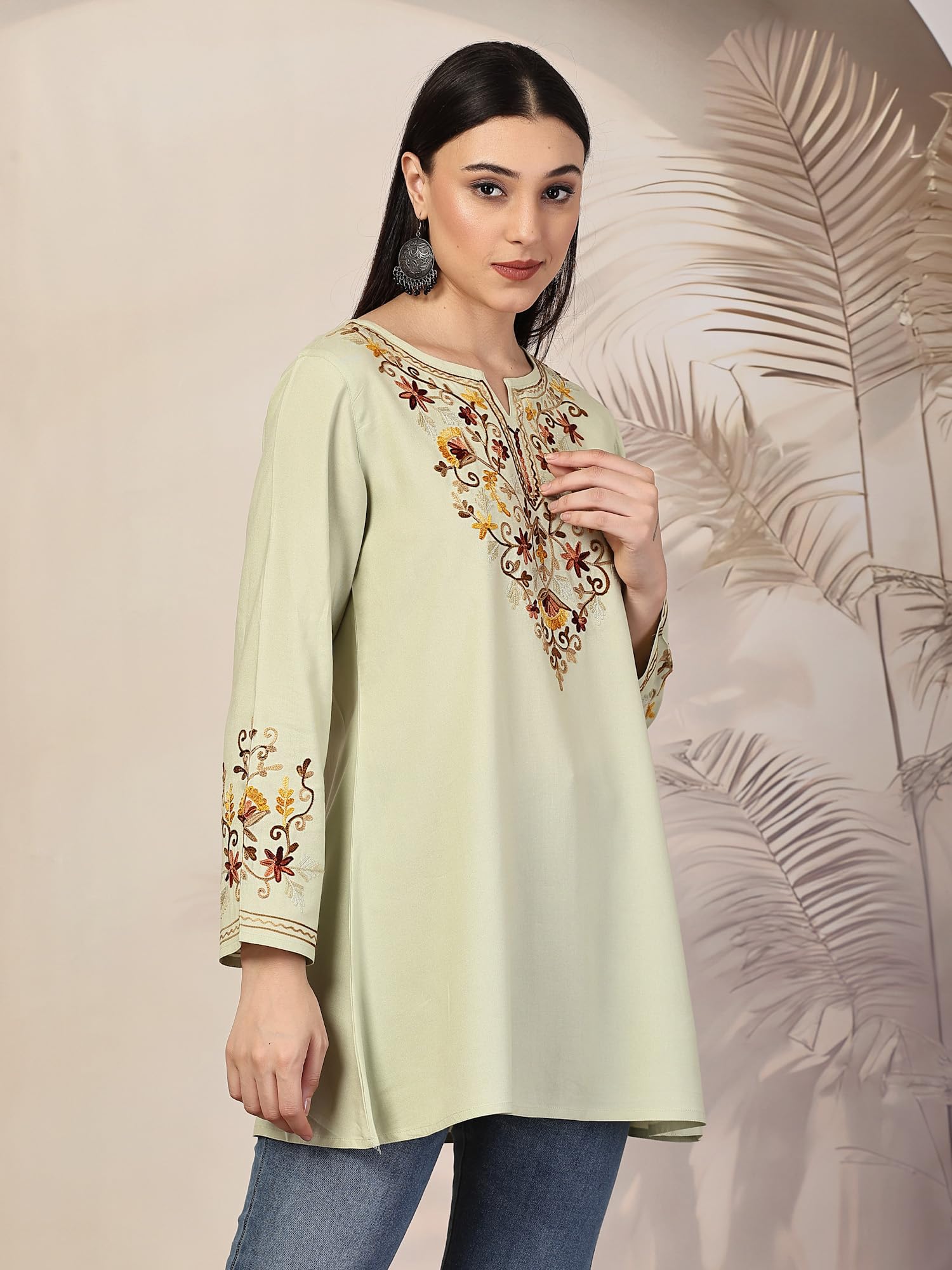 QAZMI Women's Rayon A-Line Kurti - Pastel Green - Image 2