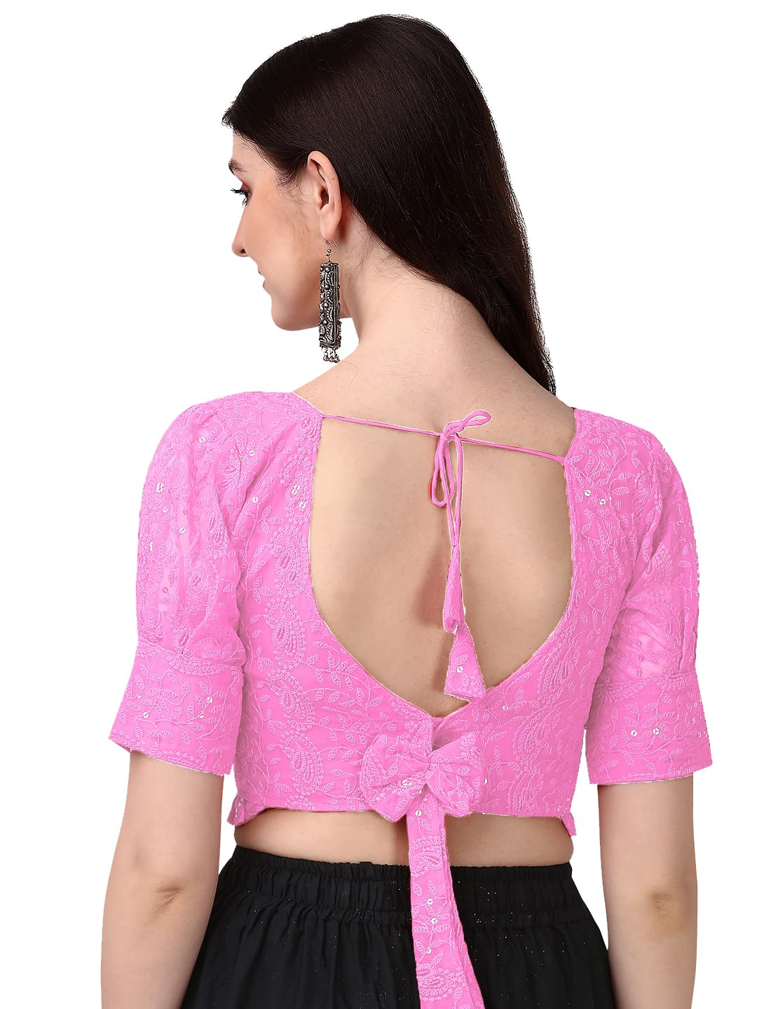 Pujia Mills Women's Georgett Embroidery Blouse - Baby Pink - Image 3