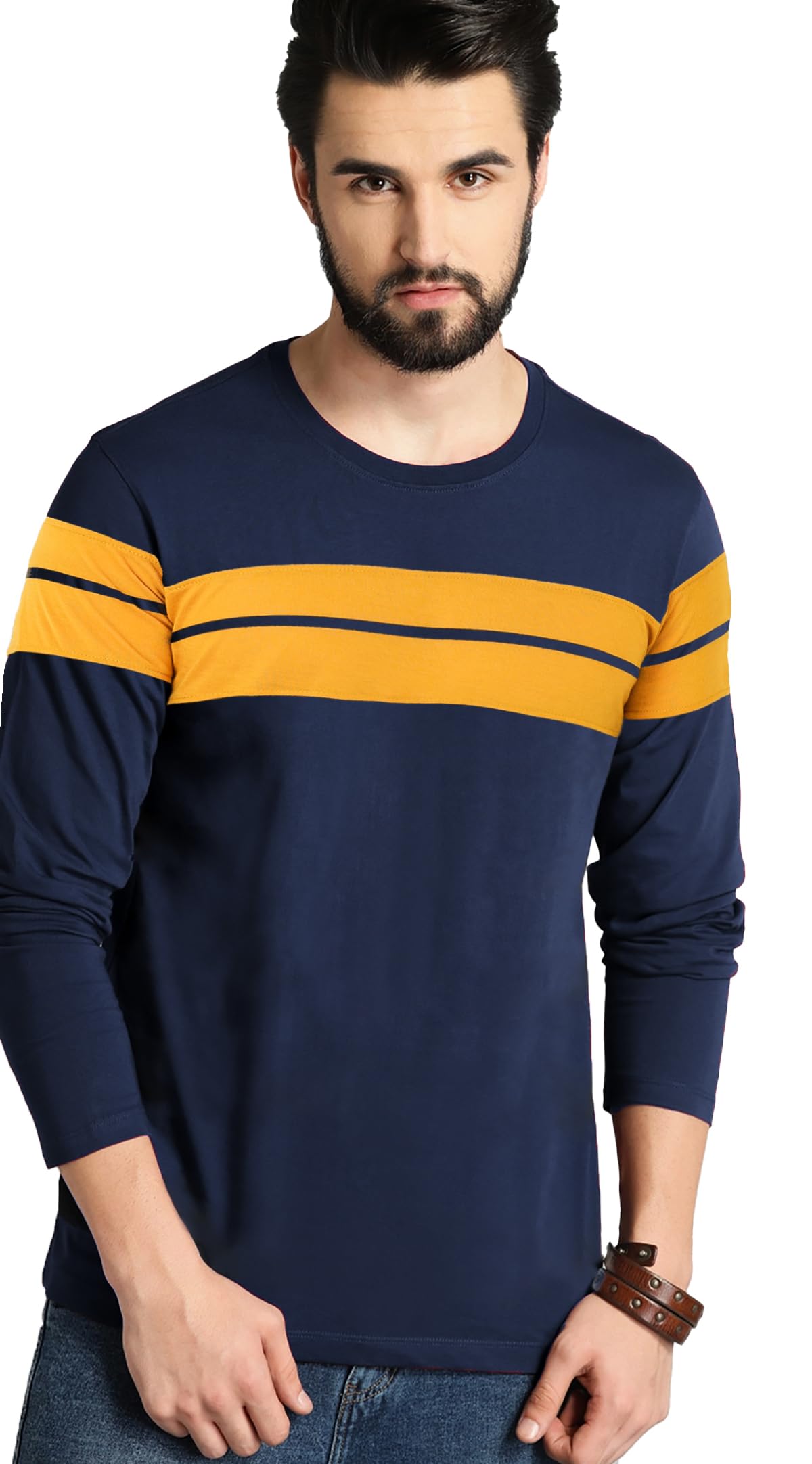 LEOTUDE Men's Navy Blue Cottonblend T-Shirt - Image 2