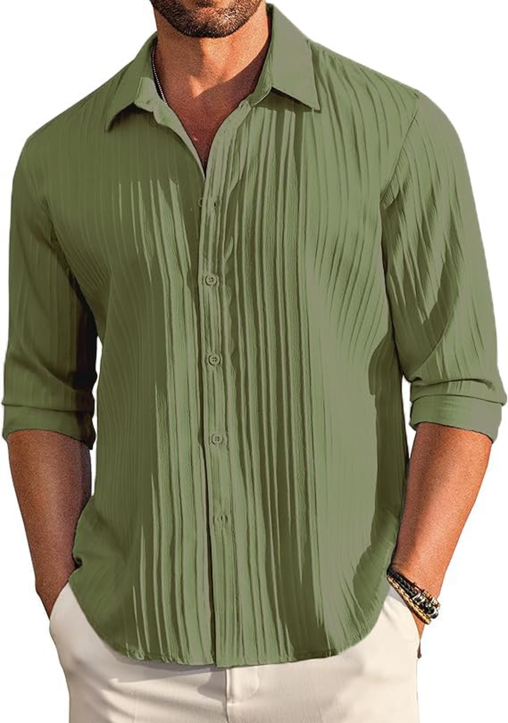 Men's Linen Shirt - Army Green