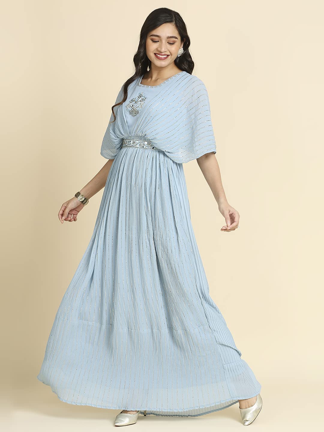 Madhuram Women's Maxi Gown - Light Blue Georgette - Image 3