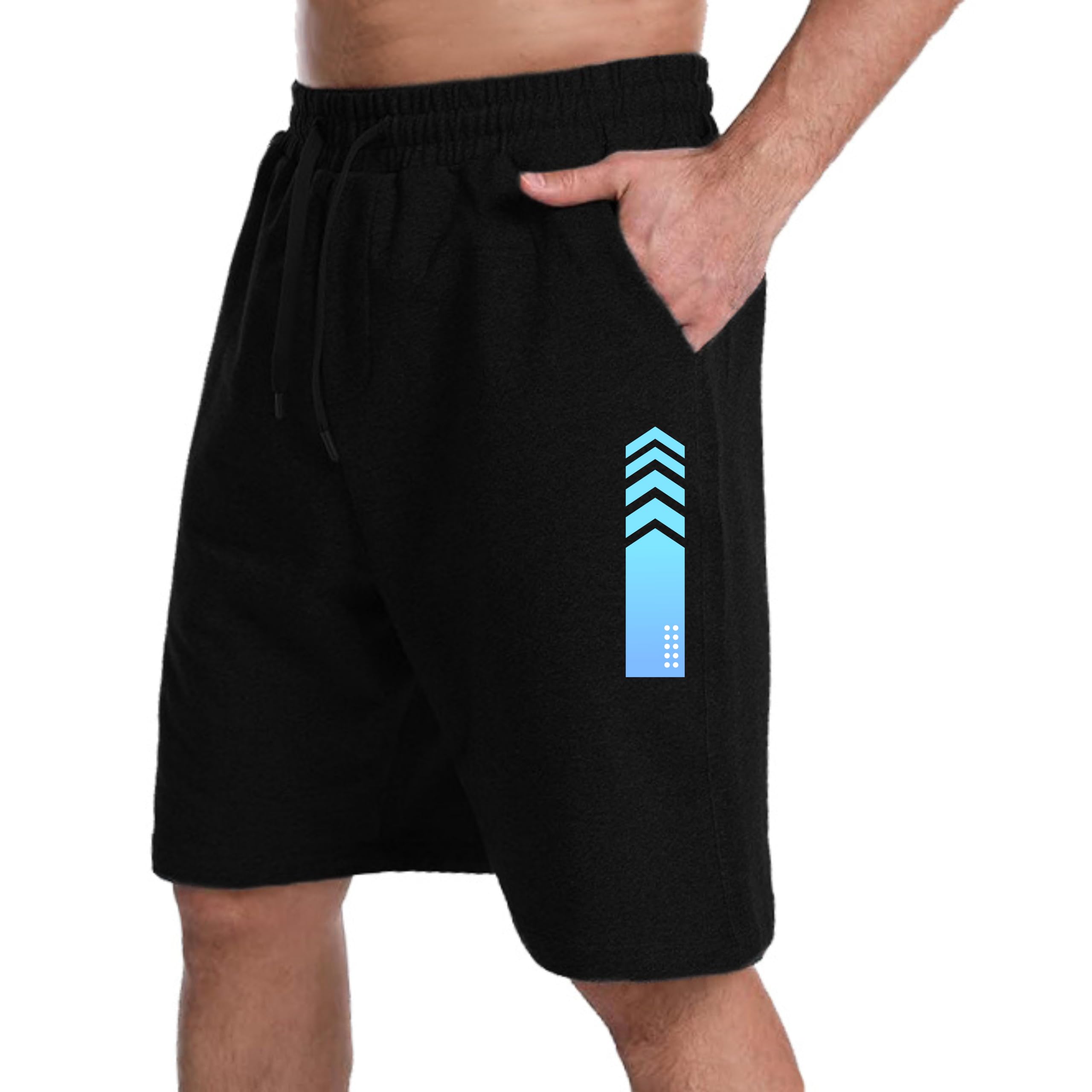 KART BLACK Men's Cotton Knee Length Shorts - Black Blue Stripe