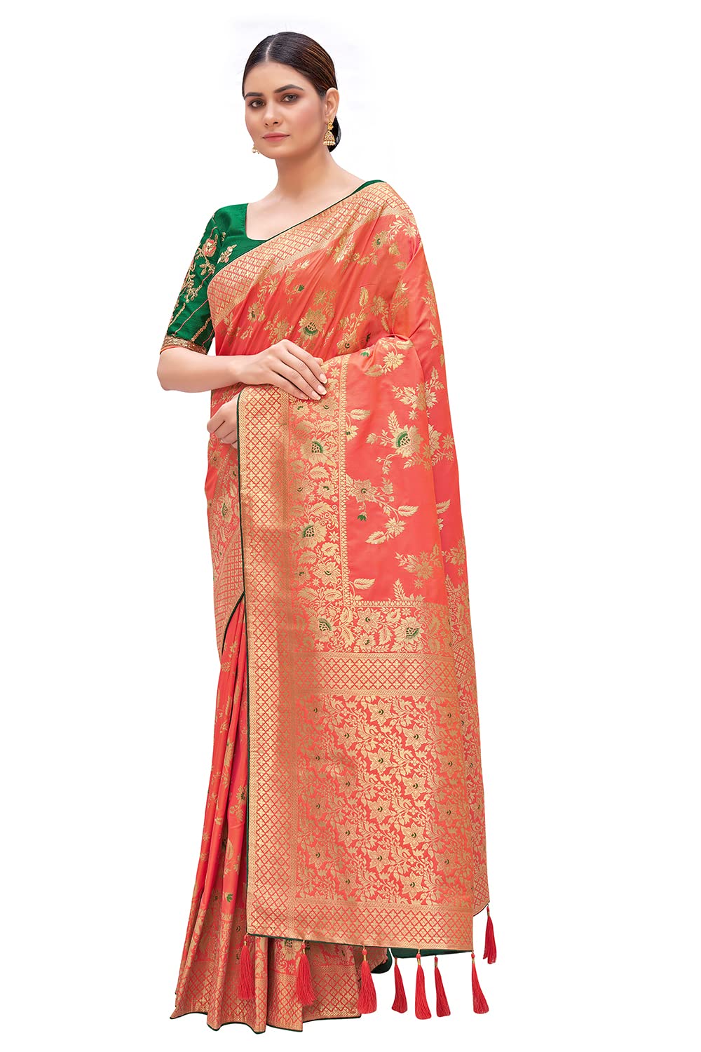 Monjolika Banarasi Silk Saree - Peach - Image 2