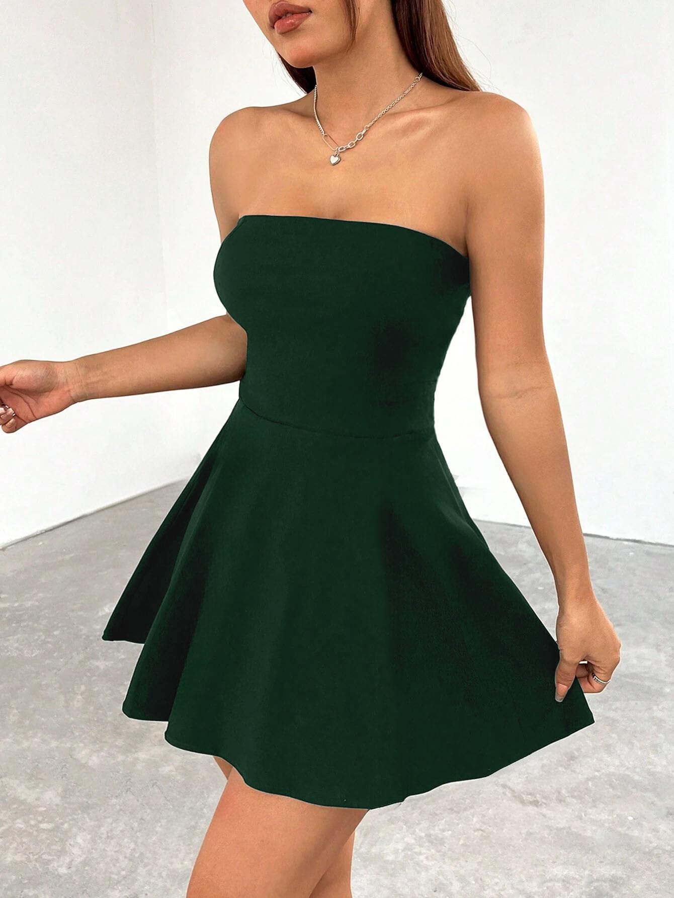 TIVANTE Dark Green Sleeveless Dress for Women - Image 3