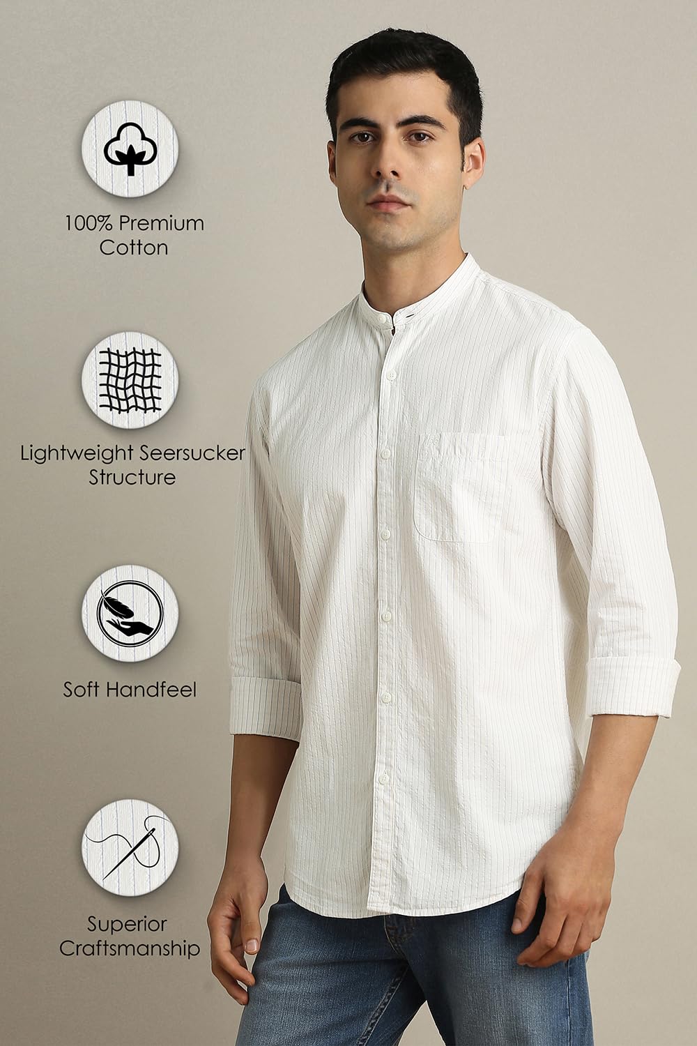 Peter England Men's Slim Fit Shirt - Beige - Image 4