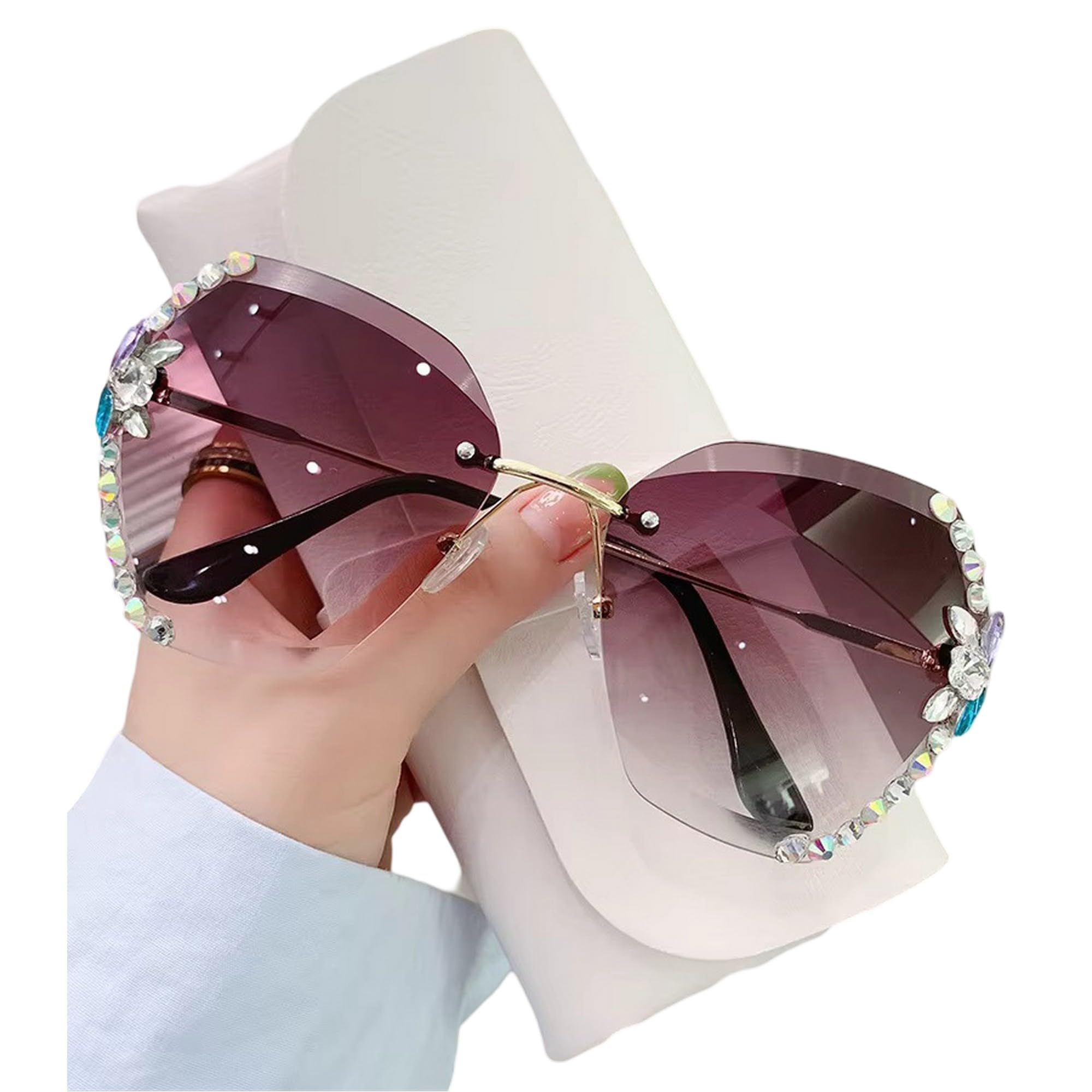 Dervin Sunglasses for Women - Rimless Flower Diamond-Cut