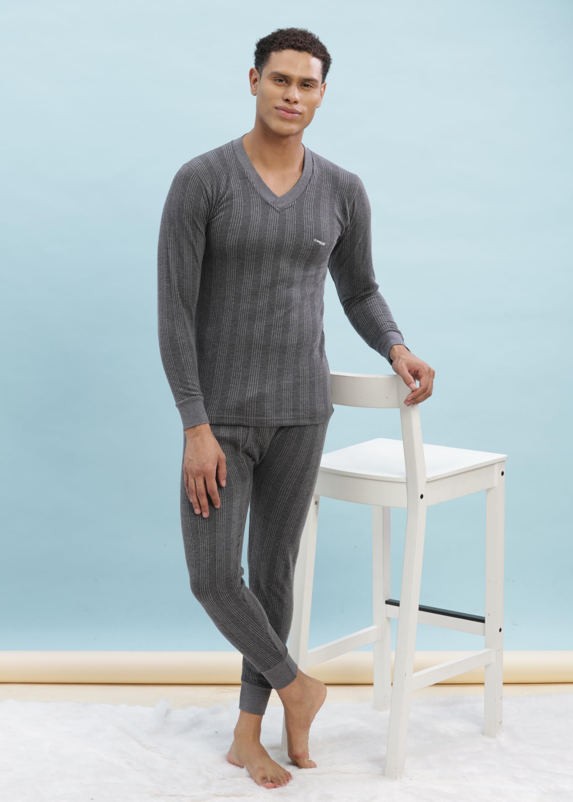 Dollar Mens Thermal V-Neck Top - Grey - Image 4