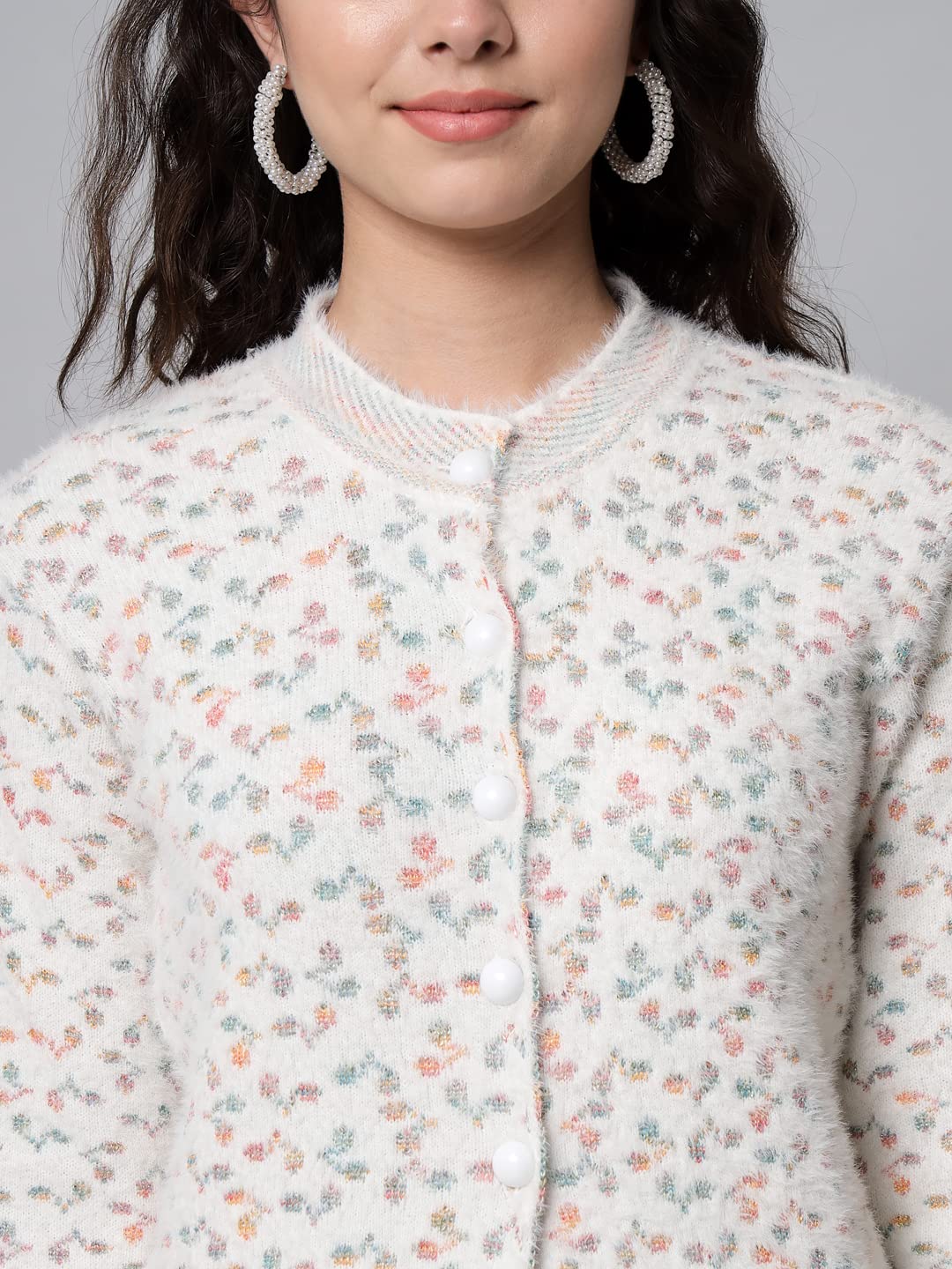 eWools Women's Knitted Cardigan - White - Image 5