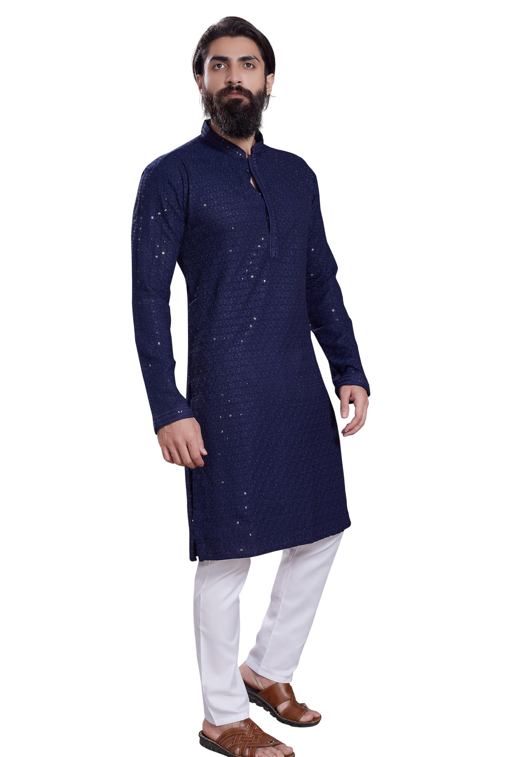 DIVISIVE Men's Sequined Embroidered Kurta - Navy Blue - Image 3